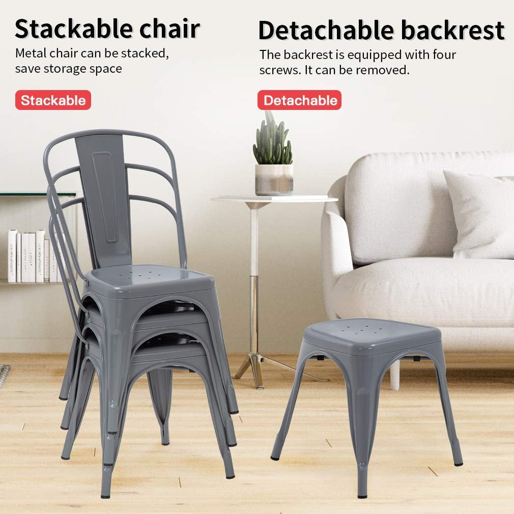 Set of 4 Stackable Metal Dining Chairs   Indoor/Outdoor, 18" Seat Height, 330LBS7