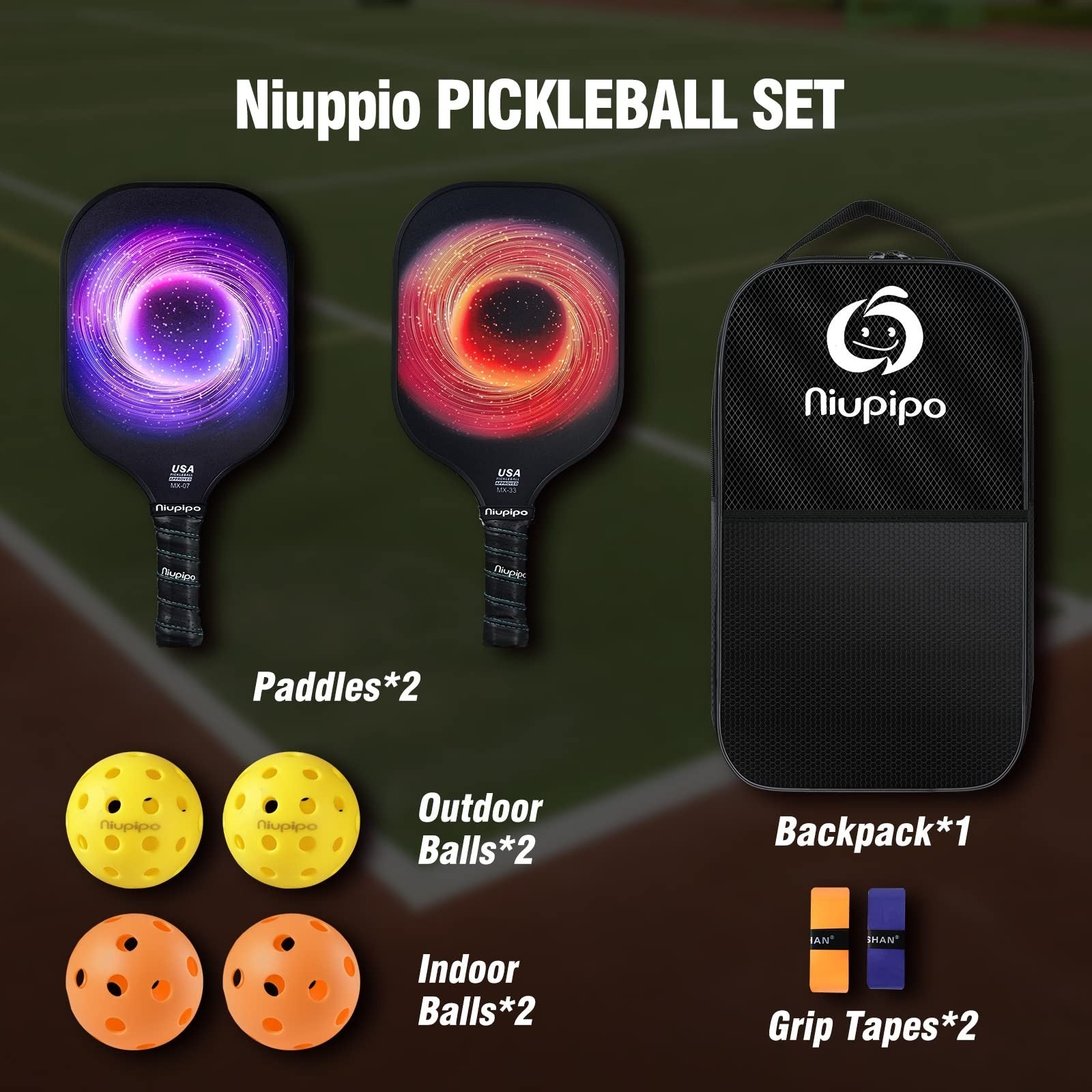 Pickleball Paddle Set of 2 or 4 - USAPA Approved, Fiberglass, Lightweight, Inclu5