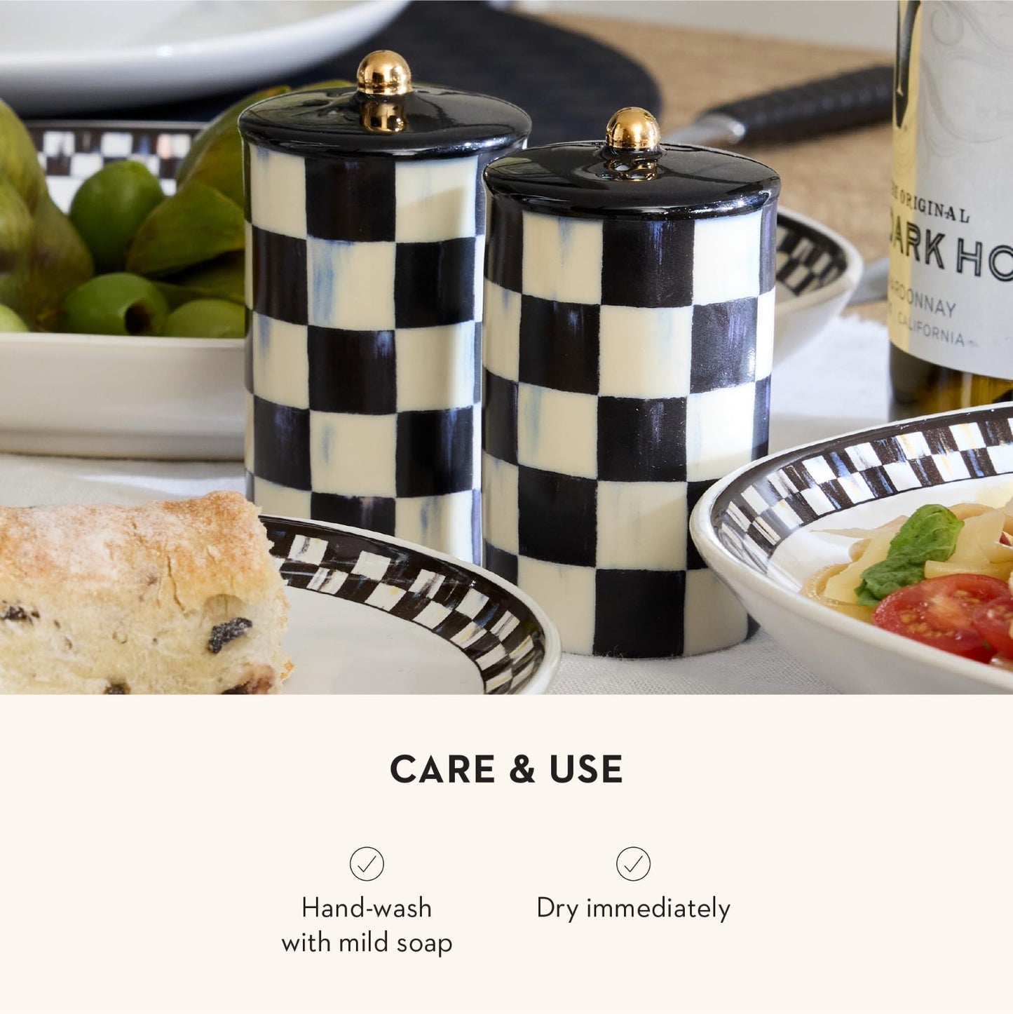 Farmhouse Ceramic Salt & Pepper Shaker Set - Black & White Check Design, Kitchen4