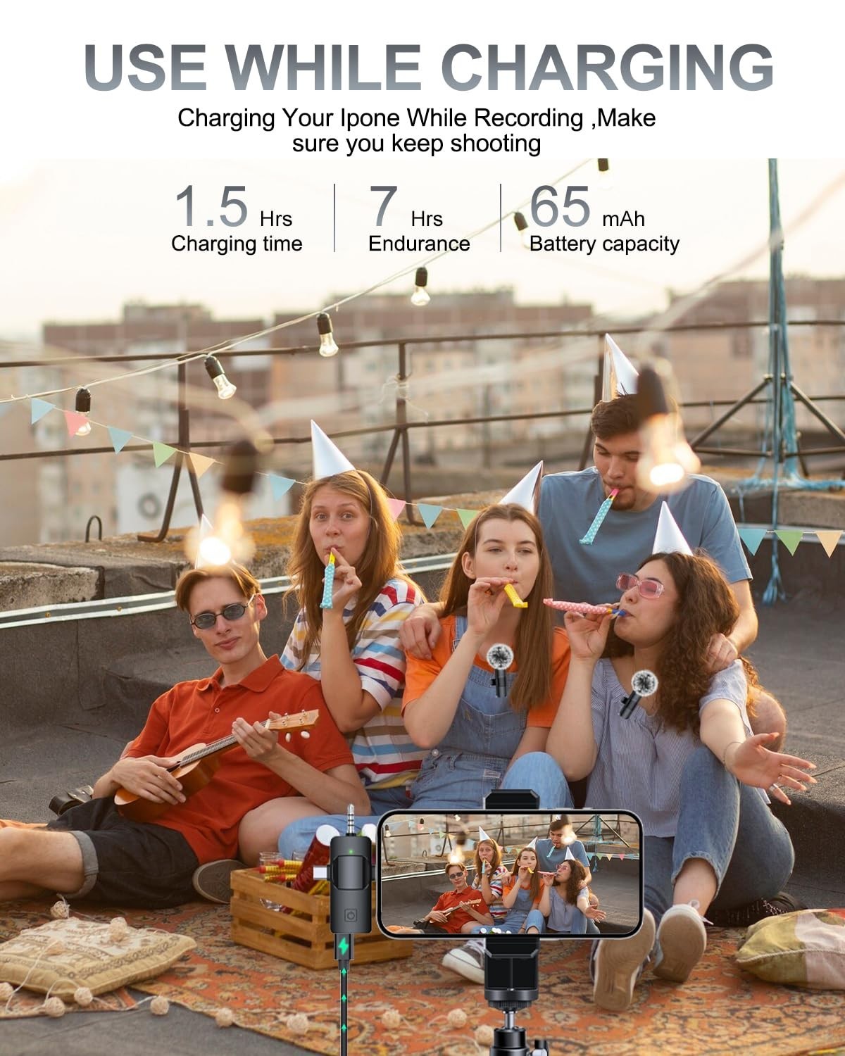 3 in 1 Wireless Lavalier Microphone for iPhone/Android/Camera   Mini Mic, Clear6