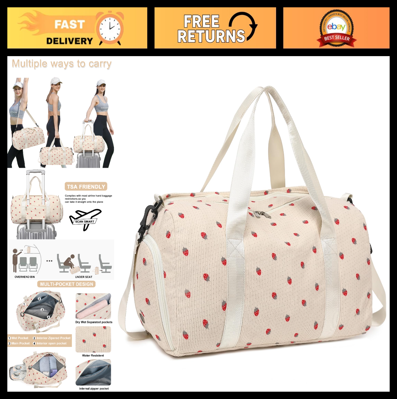 Cute Girls Duffle Bag with Shoes Compartment & Wet Separation - Waterproof Gym &0