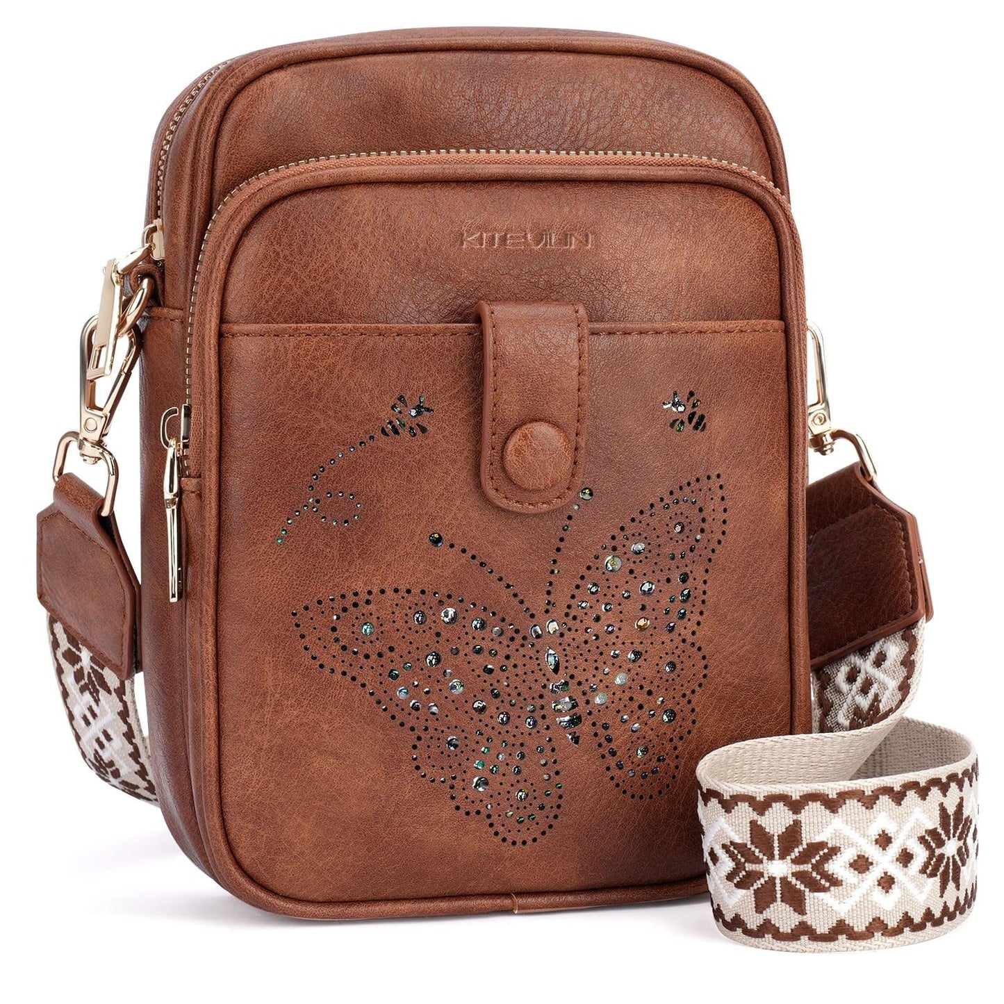 Leather Crossbody Bag for Women - Small Shoulder Purse with Adjustable Strap & R1