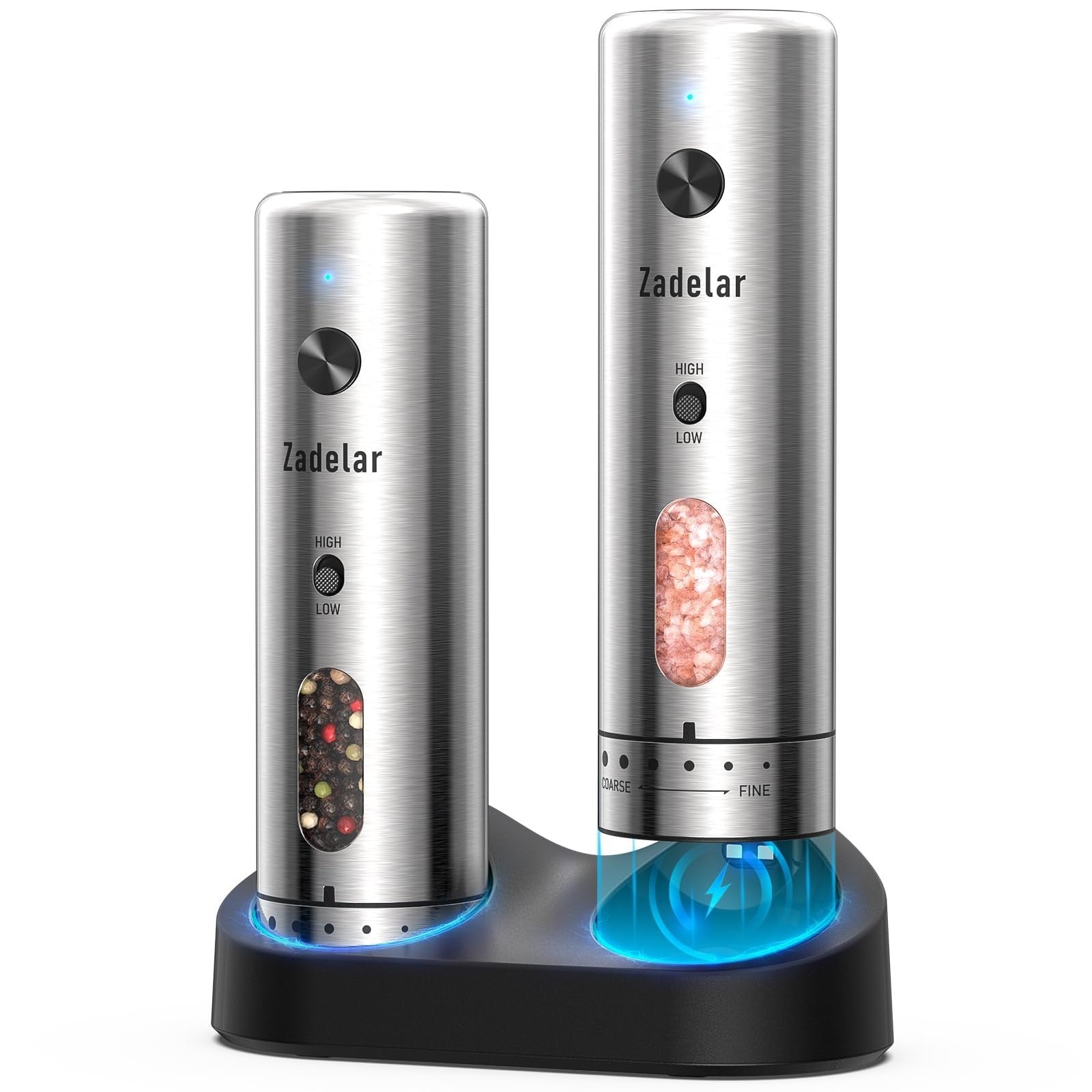 Rechargeable Electric Salt & Pepper Grinder Set   Adjustable Coarseness, One Han1