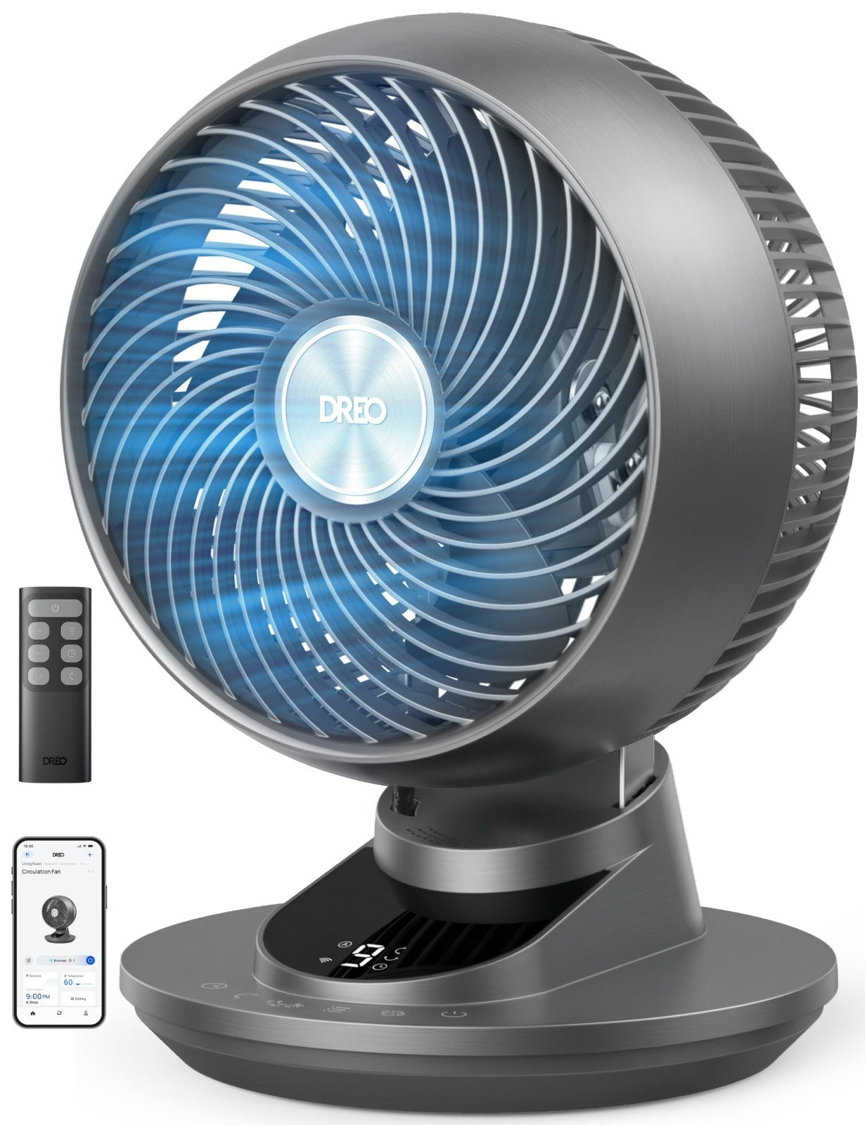 Powerful 12" Smart Fan with 85 ft Airflow, Quiet 20dB, 90° Oscillation, App/Voic1