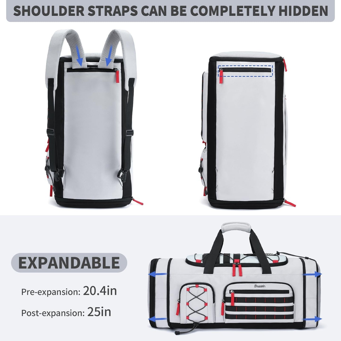 Expandable 45L 50L Gym Bag for Men & Women, Sports Duffle, Travel Tote, Workout3
