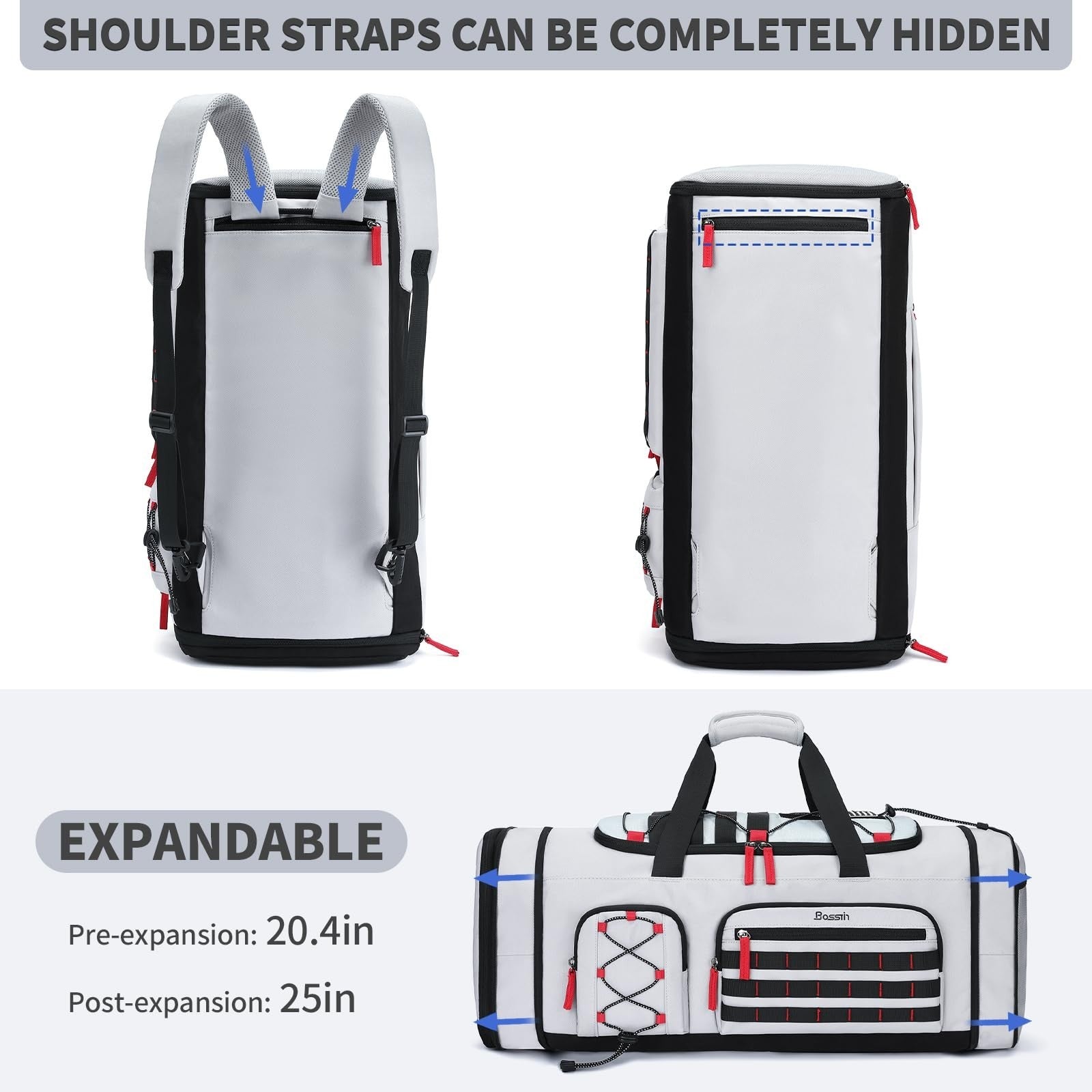 Expandable 45L 50L Gym Bag for Men & Women, Sports Duffle, Travel Tote, Workout3
