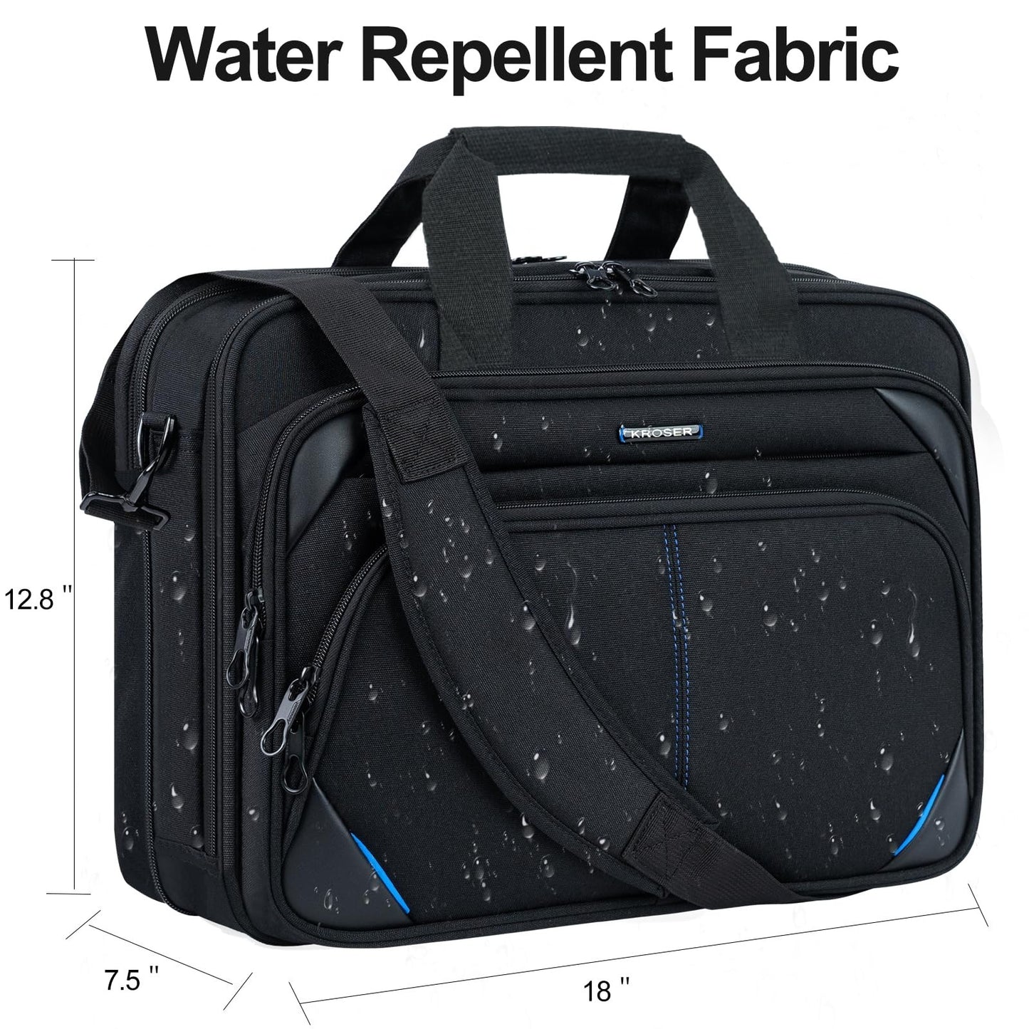 Expandable 17.3" Laptop Bag - Water Repellent Briefcase, Durable Messenger Case3