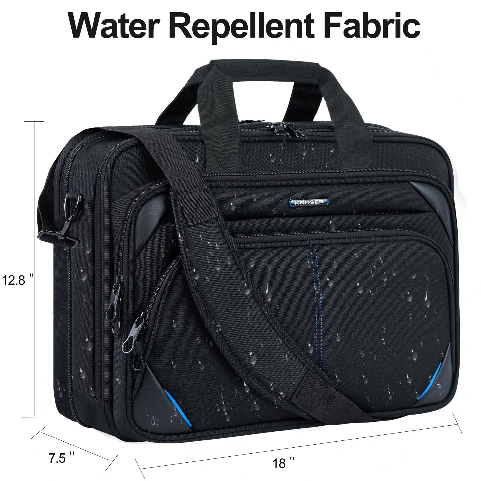 Expandable 17.3" Laptop Bag - Water Repellent Briefcase, Durable Messenger Case3