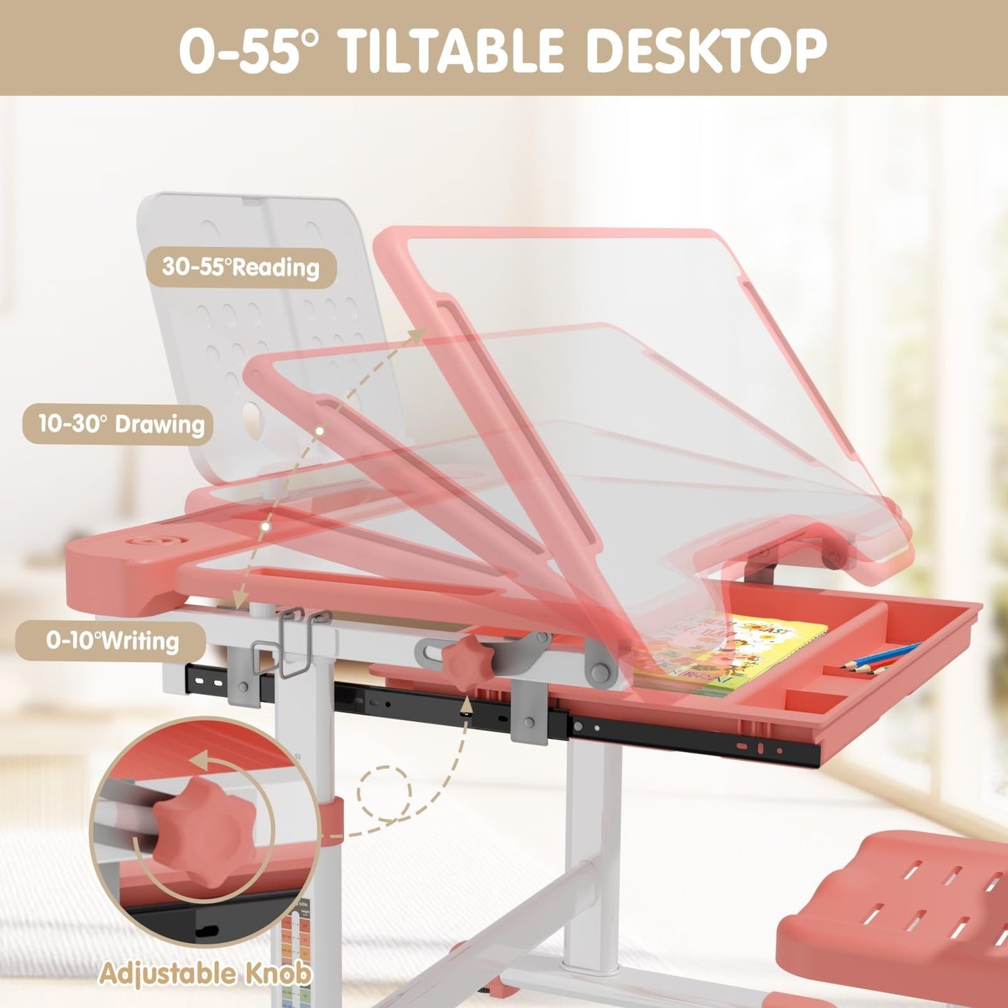 Height Adjustable Kids Desk and Chair Set, Study Table for Ages 3 12, Ergonomic7
