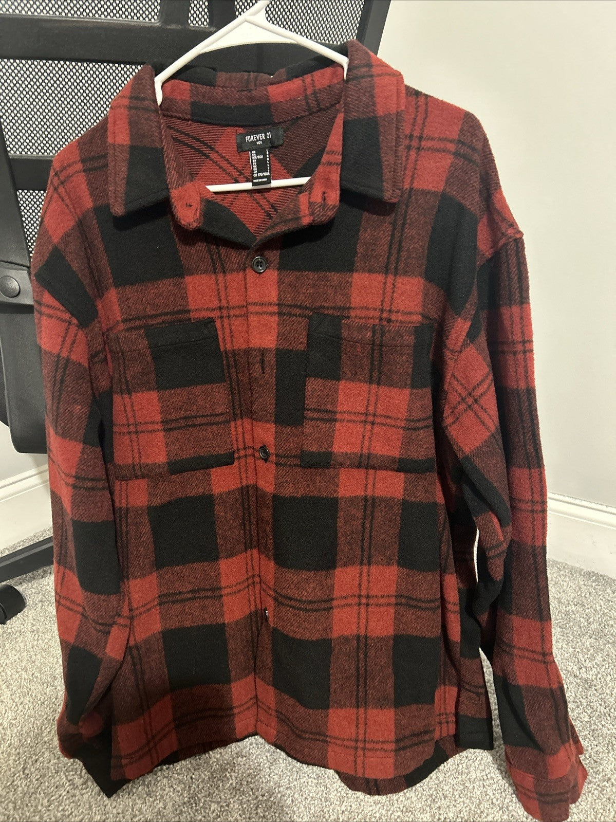 forever 21 button long sleeve shirt Men Red0