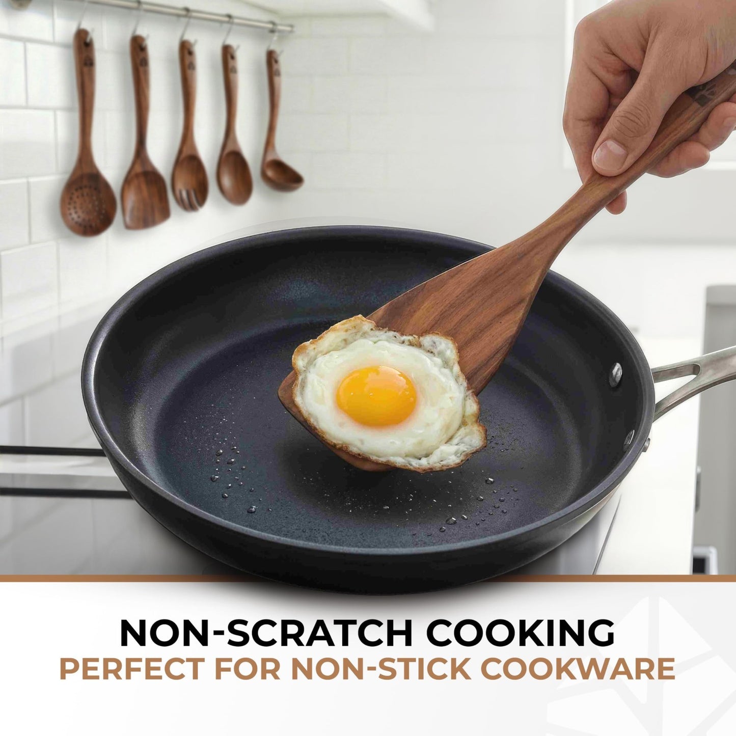 Premium Teak Wooden Cooking Spoons Set   6 Pcs, Durable, Nonstick, Heat Resistan3