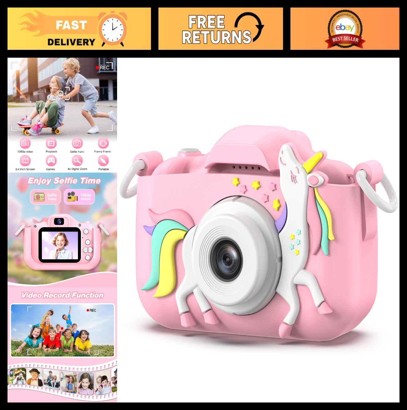 Kids Digital Camera for 3 8 Year Olds, Cartoon Soft Cover, Video Camcorder Gift0