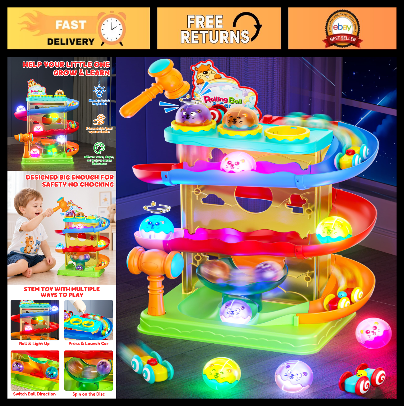 2 in 1 Ball Drop & Car Ramp Race Track Toy for Toddlers 1 5 | STEM Learning, Sen0