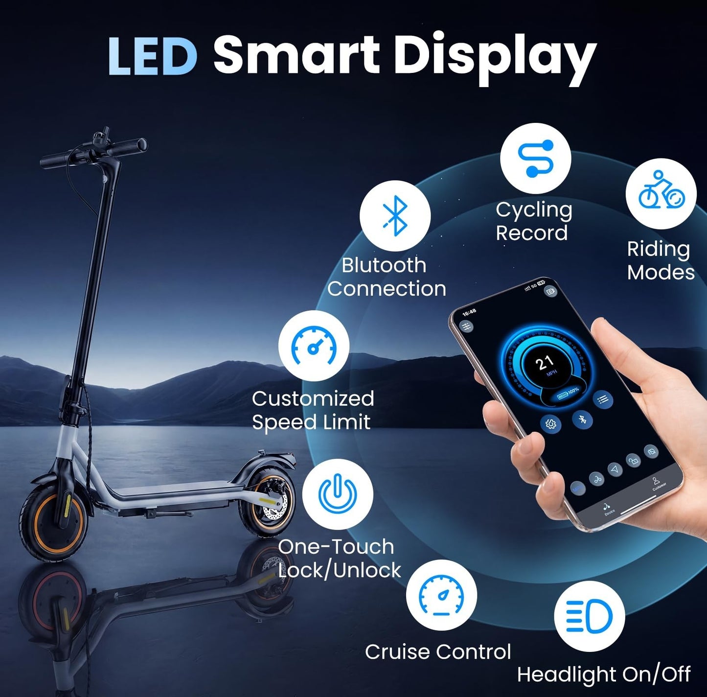 Powerful Electric Scooter for Adults & Teens, 1200W/1000W/500W Motor, 10''/8.5''2