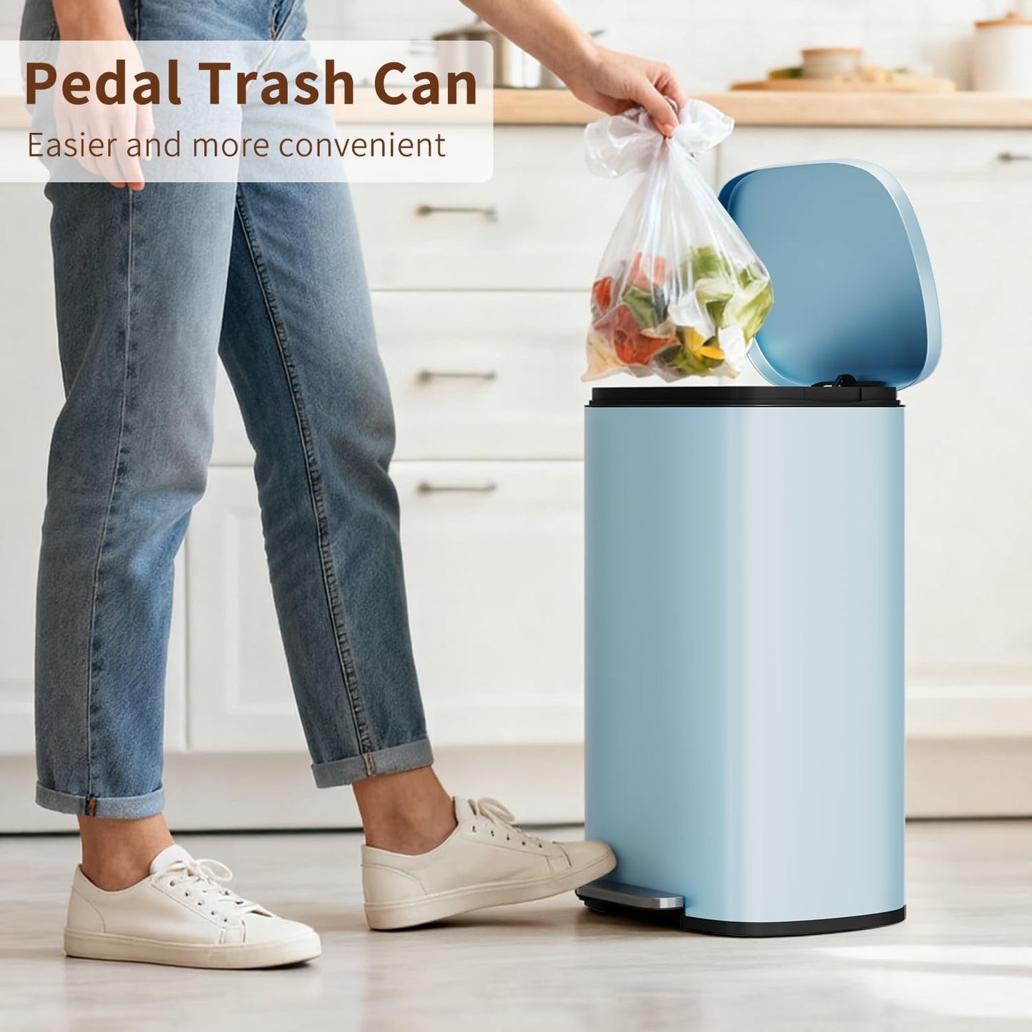 Stainless Steel Trash Can with Lid, Removable Inner Bucket, Foot Pedal, Soft Clo1
