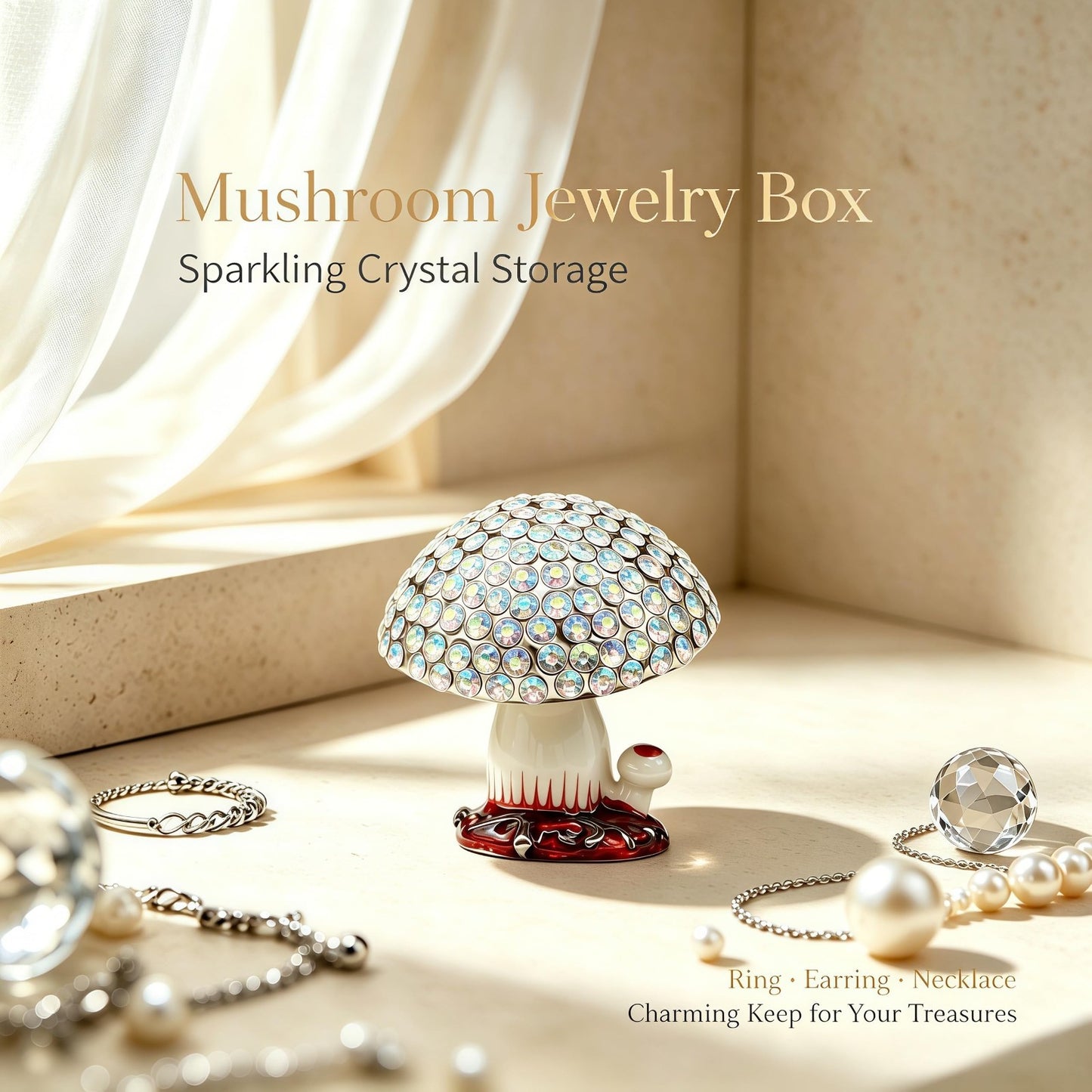 Mushroom Jewelry Box Trinket Organizer Figurines Home Decor Storage Gift4