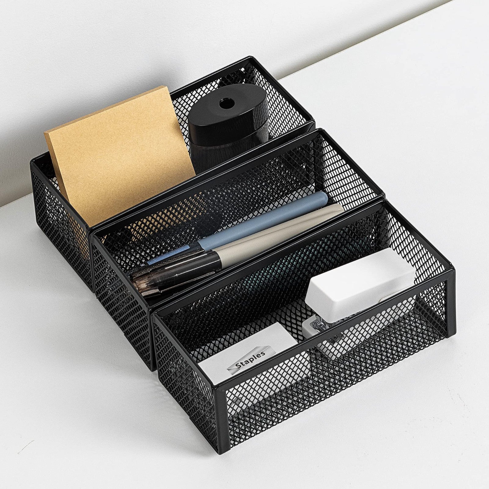 Magnetic Mesh Storage Baskets for Office Supplies   3 Pack, Black, 6"x2.5"x2.22