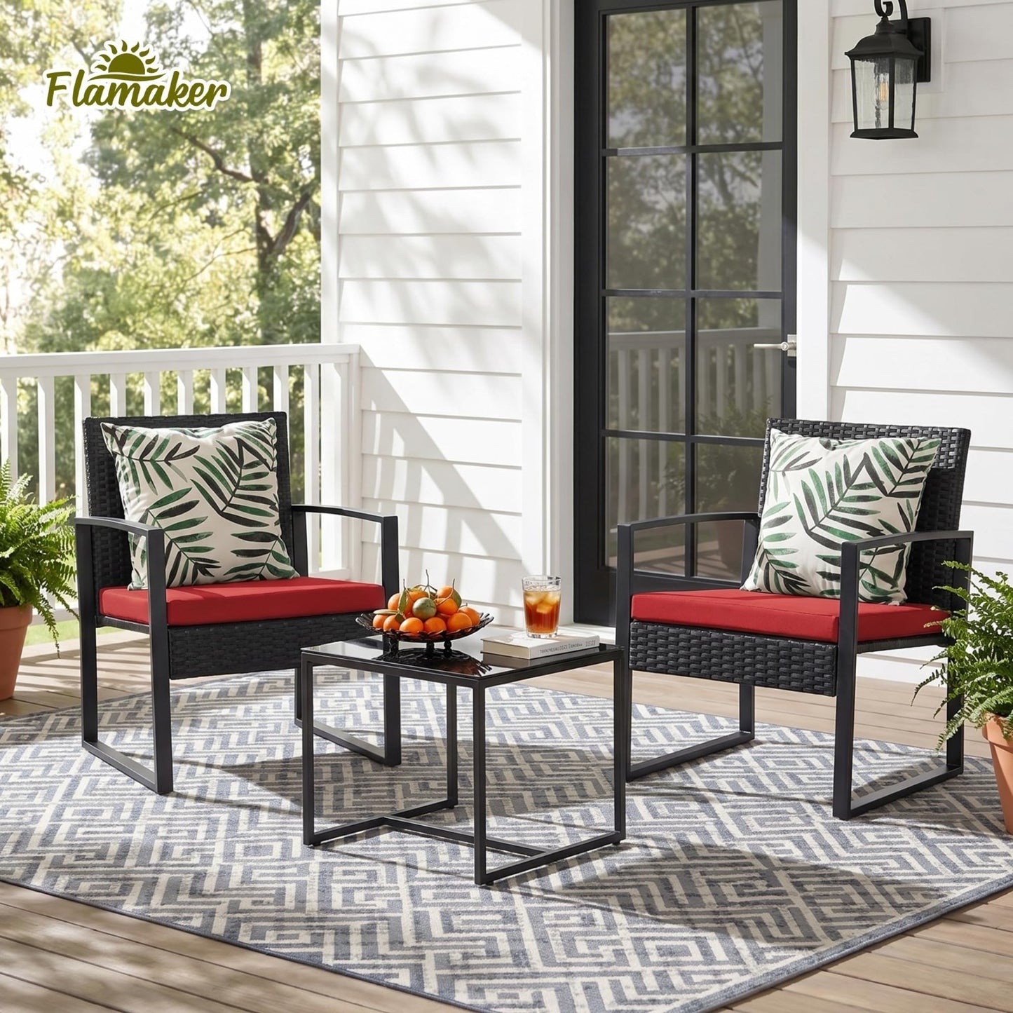 3 Piece Outdoor Wicker Patio Furniture Set   Modern Rattan Bistro Chairs & Table7
