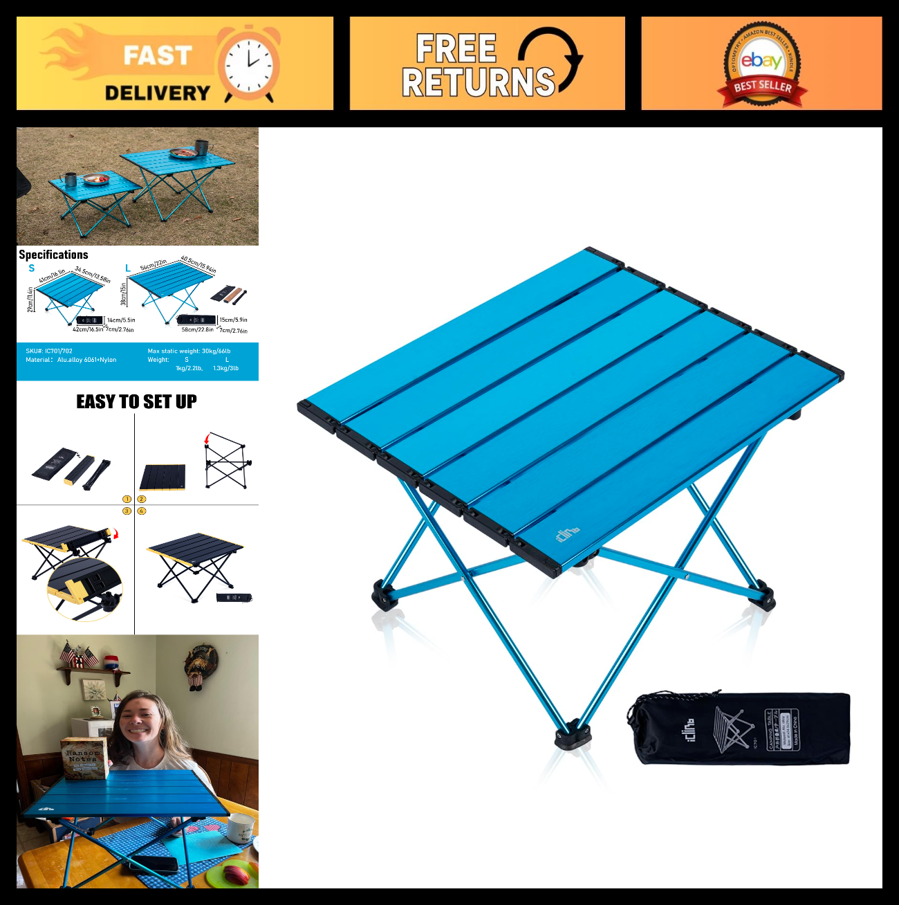 Ultralight Compact Folding Camping Table with Carry Bag - Portable Outdoor Furni0