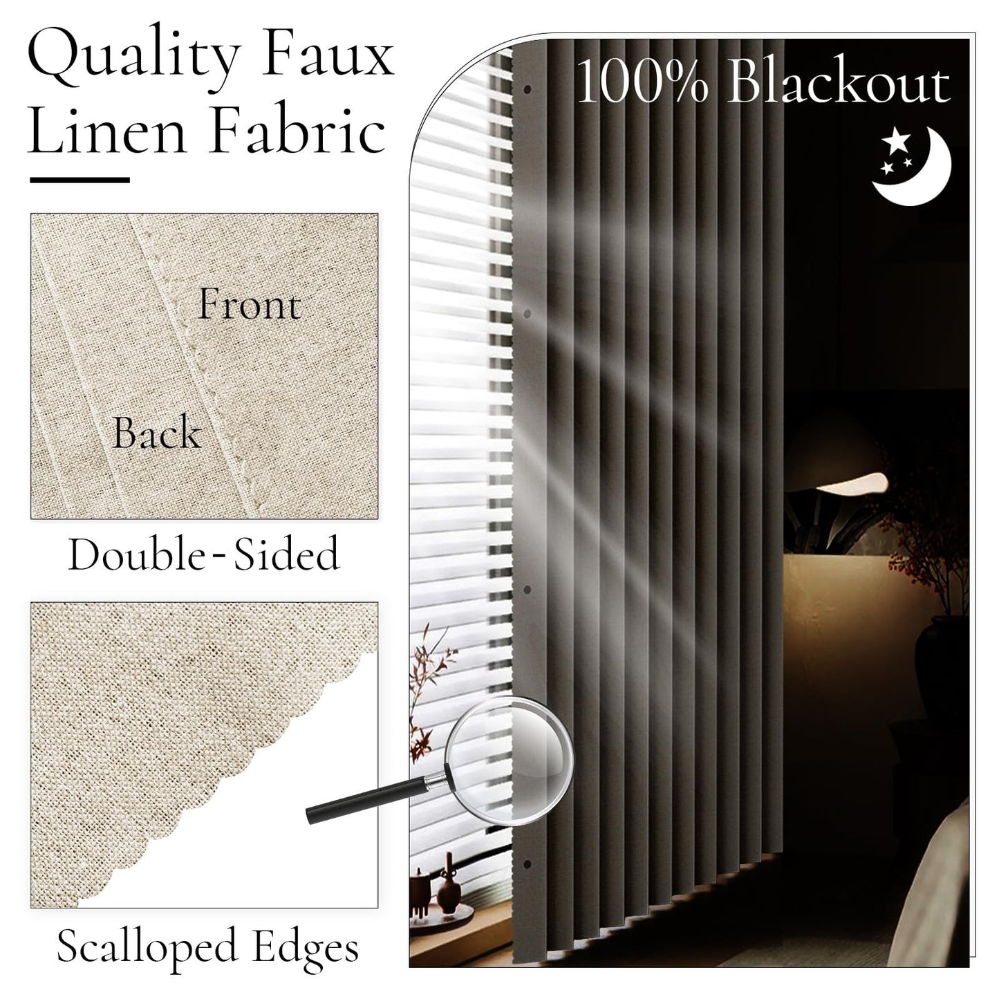 96 Inch Faux Linen Blackout Curtains, Thermal Insulated Drapes, Pinch Pleated, W3
