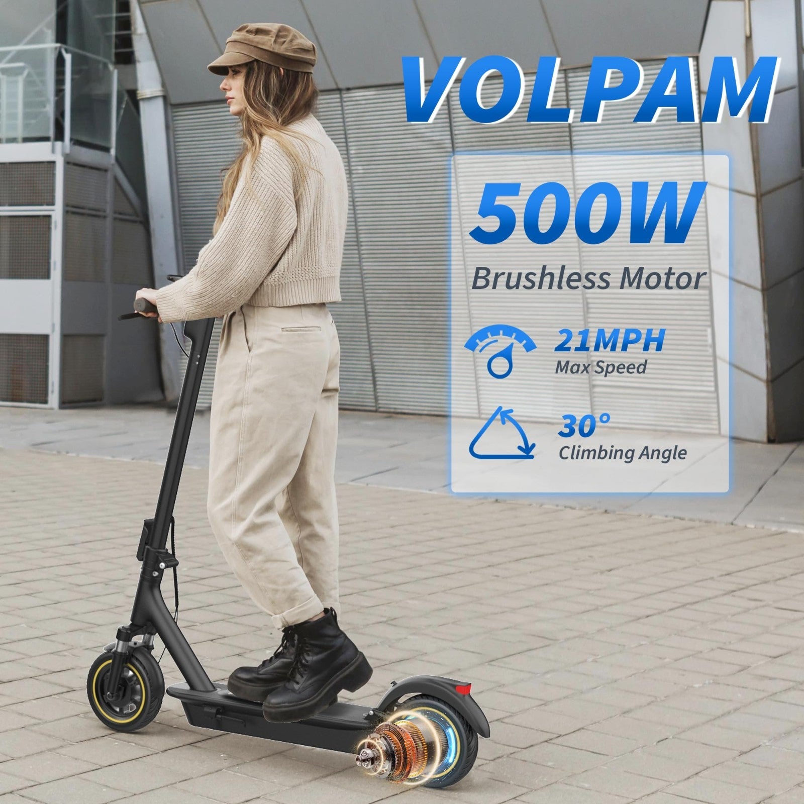 Powerful Electric Scooter 350W/500W Motor, 19MPH Speed, 21-28 Miles Range, Foldi3