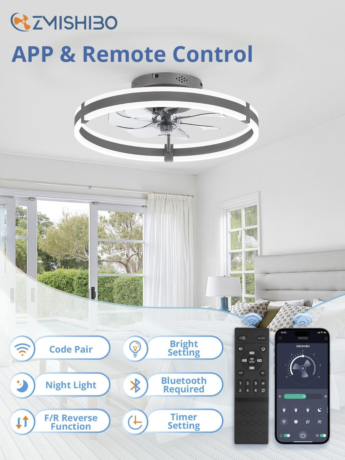 Low Profile 19.7'' Ceiling Fan with Lights & Remote, Dimmable LED, Quiet DC Moto4