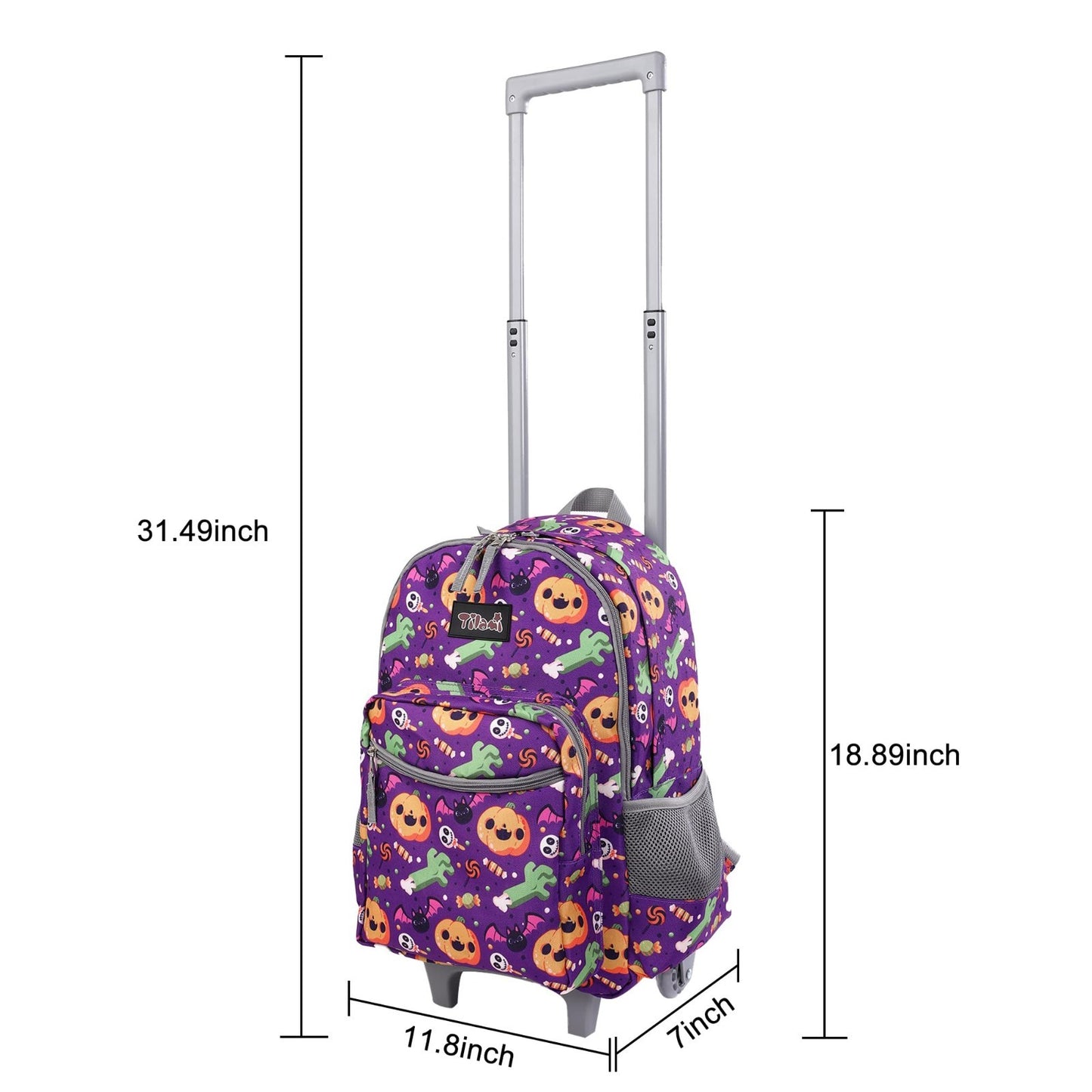 Wheeled Kids Backpack 18" Rolling Bag with Lunch Bag, Double Handle, Pumpkin Pur2