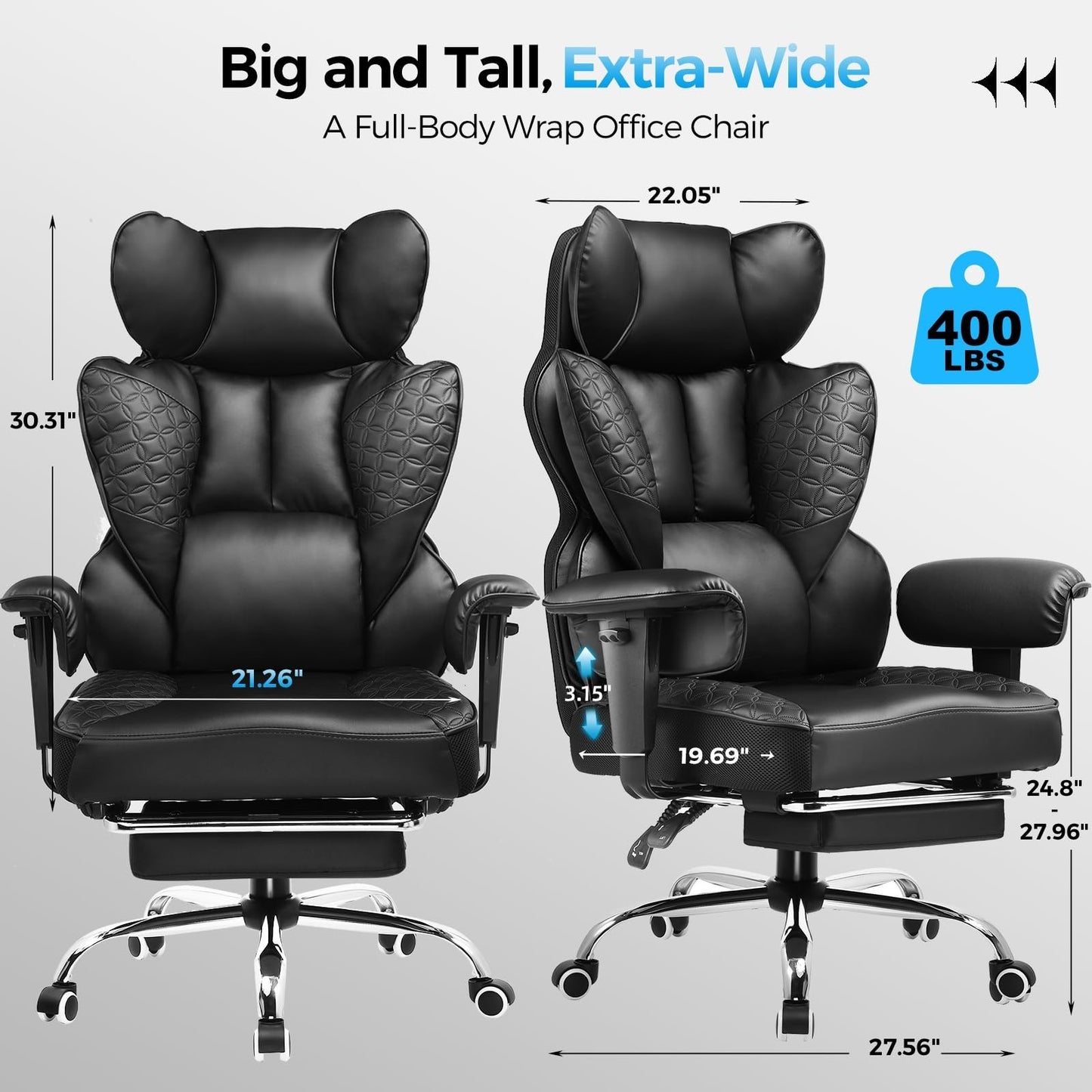Big & Tall Gaming Chair 400lbs Heavy Duty Office Chair with Foot Rest, Ergonomic2