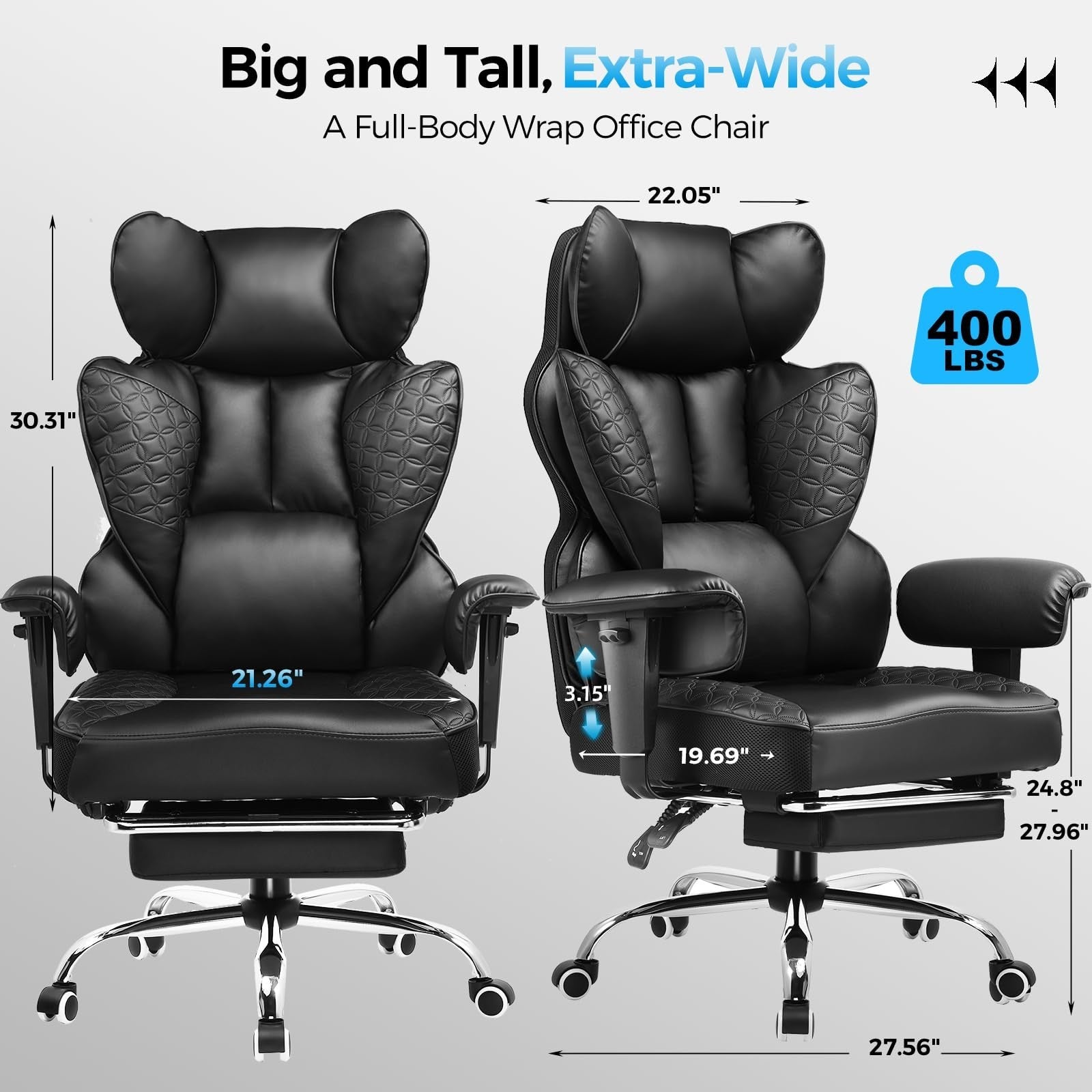 Big & Tall Gaming Chair 400lbs Heavy Duty Office Chair with Foot Rest, Ergonomic2