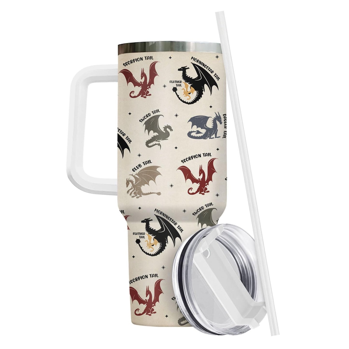 40oz Insulated Tumbler with Handle & Straw   Fantasy Dragon Coffee Mug, Gifts fo4
