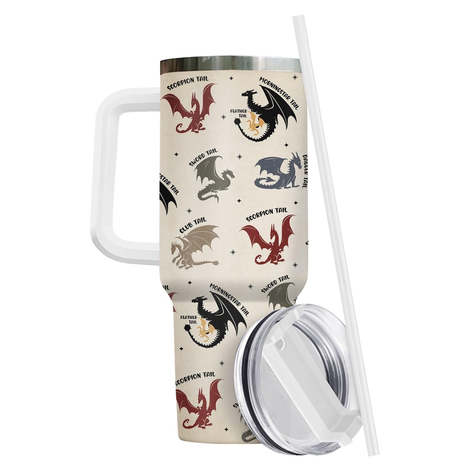 40oz Insulated Tumbler with Handle & Straw   Fantasy Dragon Coffee Mug, Gifts fo4
