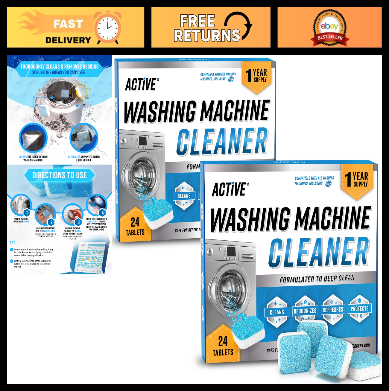 48 Pack Washing Machine Cleaner Tablets   Deep Clean, Eco Friendly, Septic Safe0