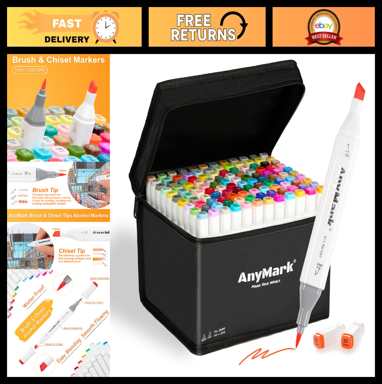 120+1 Dual Tip Alcohol Markers Set - Brush & Chisel Tips for Art, Drawing & Colo0