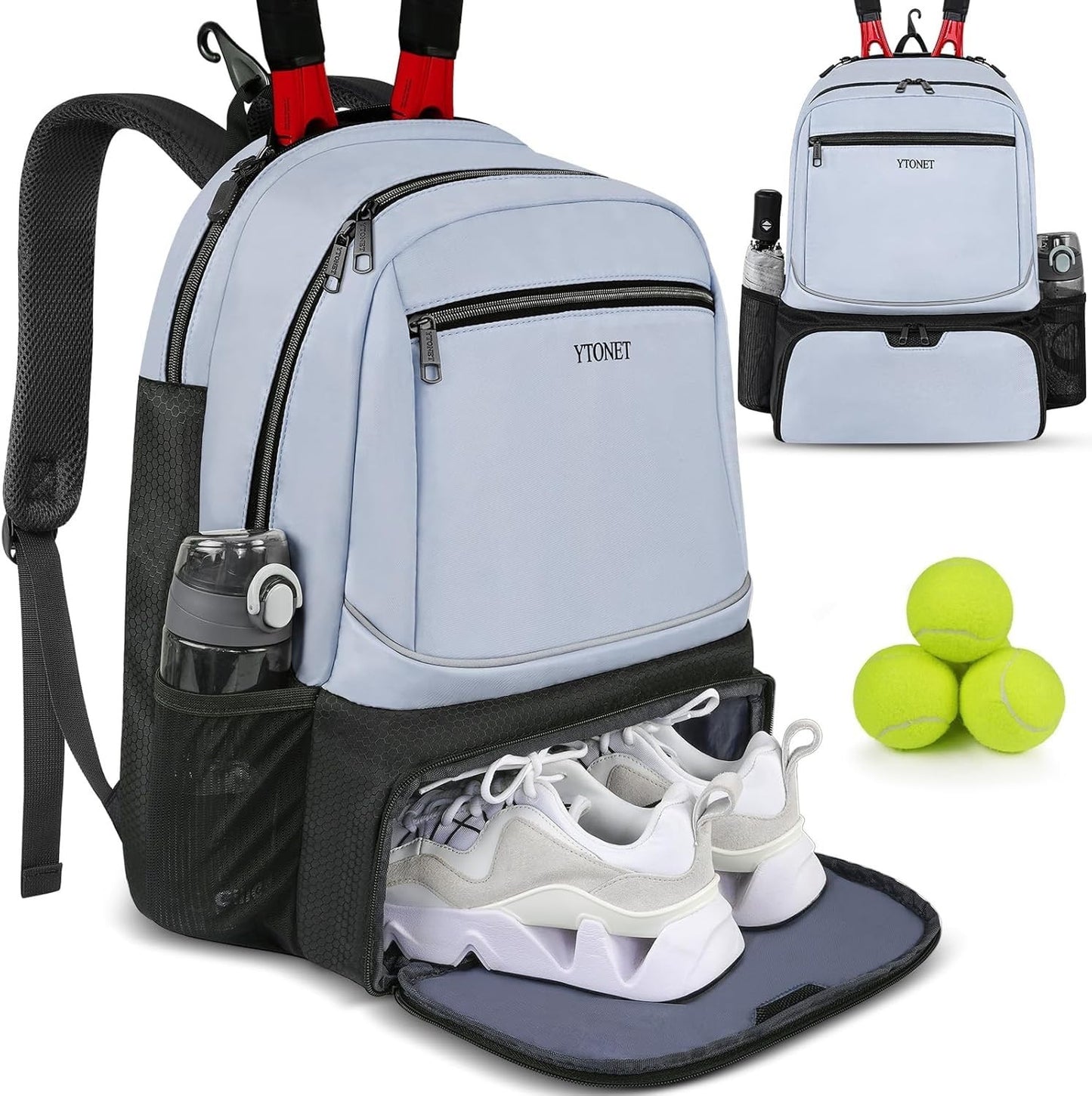 Insulated Tennis Backpack for 2 Rackets, Ventilated Shoe Compartment, Unisex7