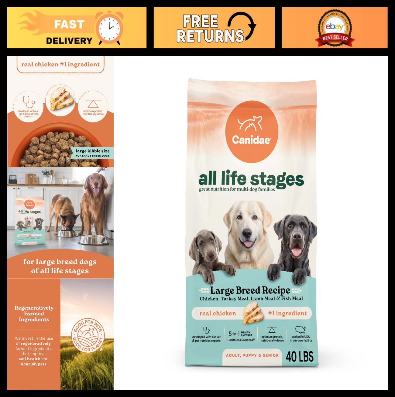 Premium All Life Stages Large Breed Dog Food   Chicken, Turkey, Lamb & Fish 40 l0