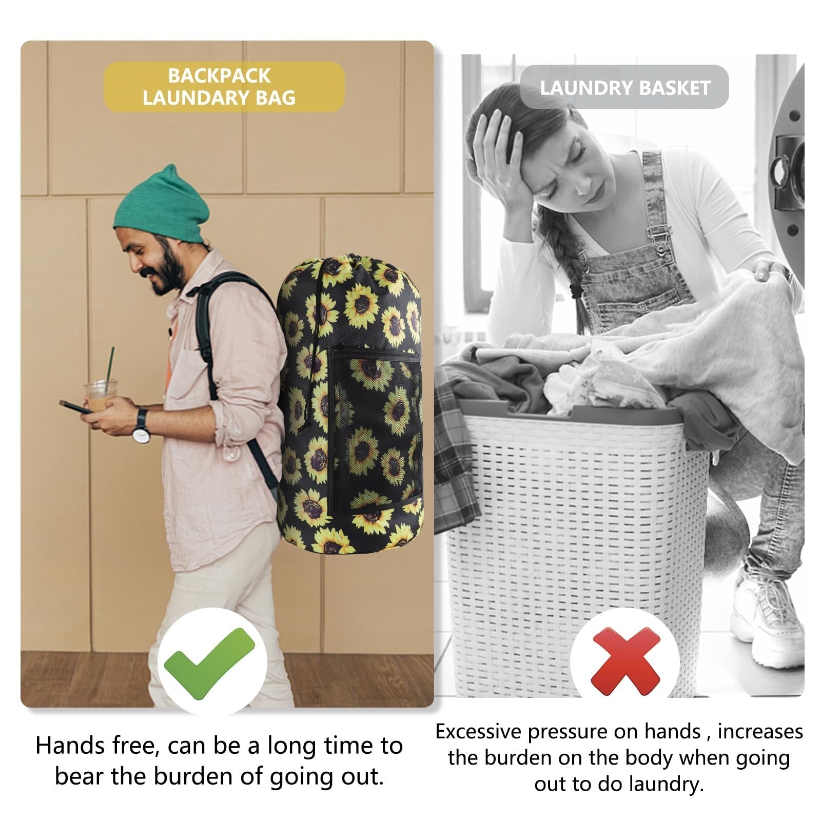 Extra Large Travel Laundry Bag Backpack - 2PCS with Mesh Pocket & Adjustable Str5