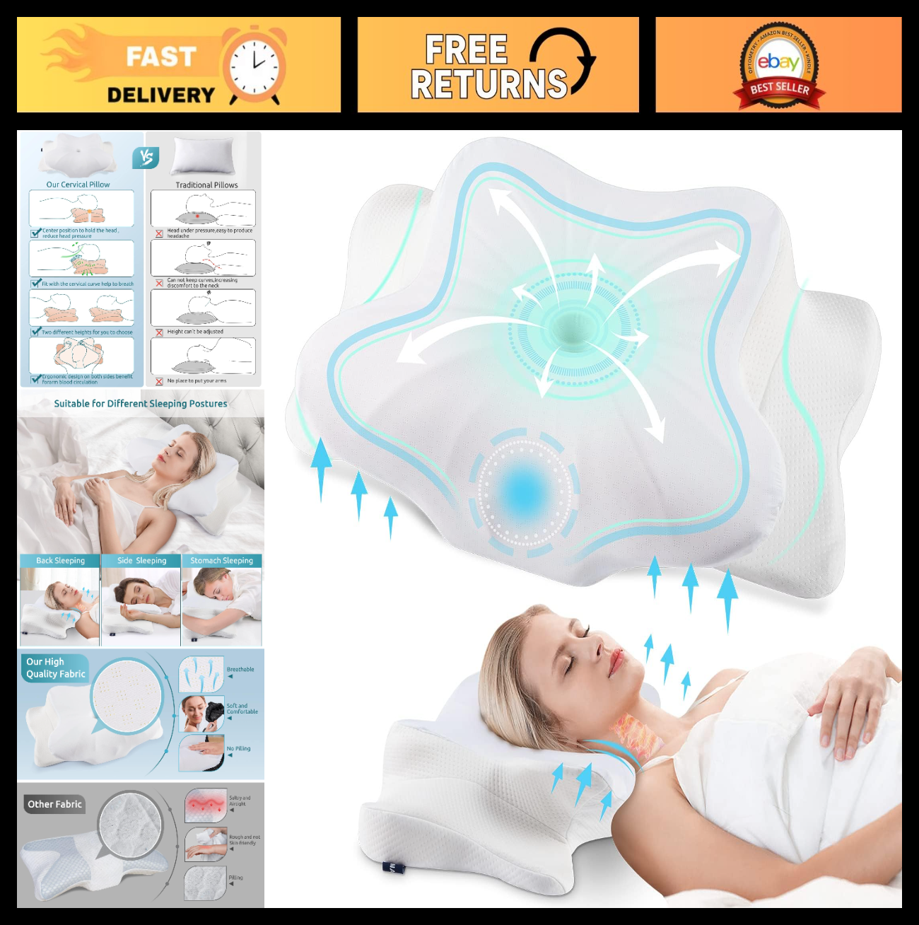Ergonomic Memory Foam Cervical Pillow for Neck Pain Relief   Sleep Comfort Aid0