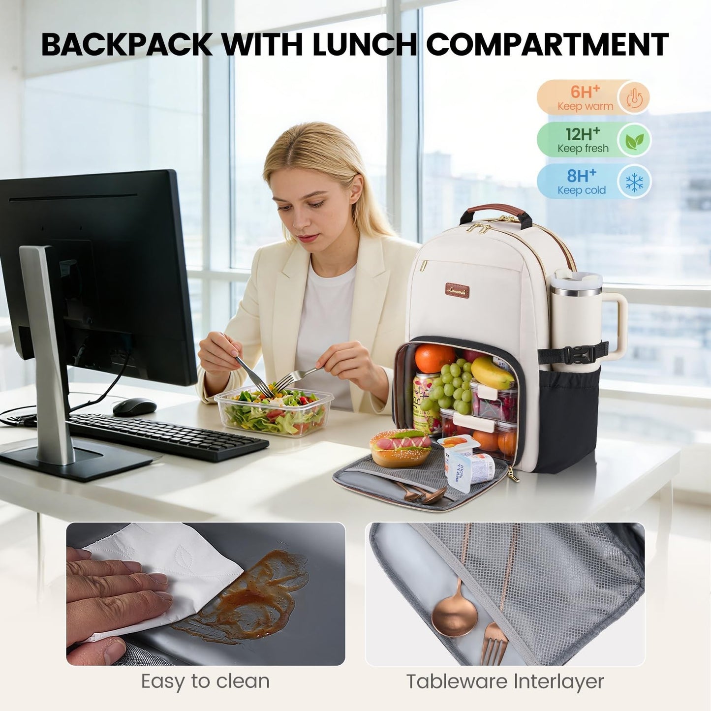Insulated Lunch Backpack with Laptop Compartment, Waterproof Cooler Bag for Work2