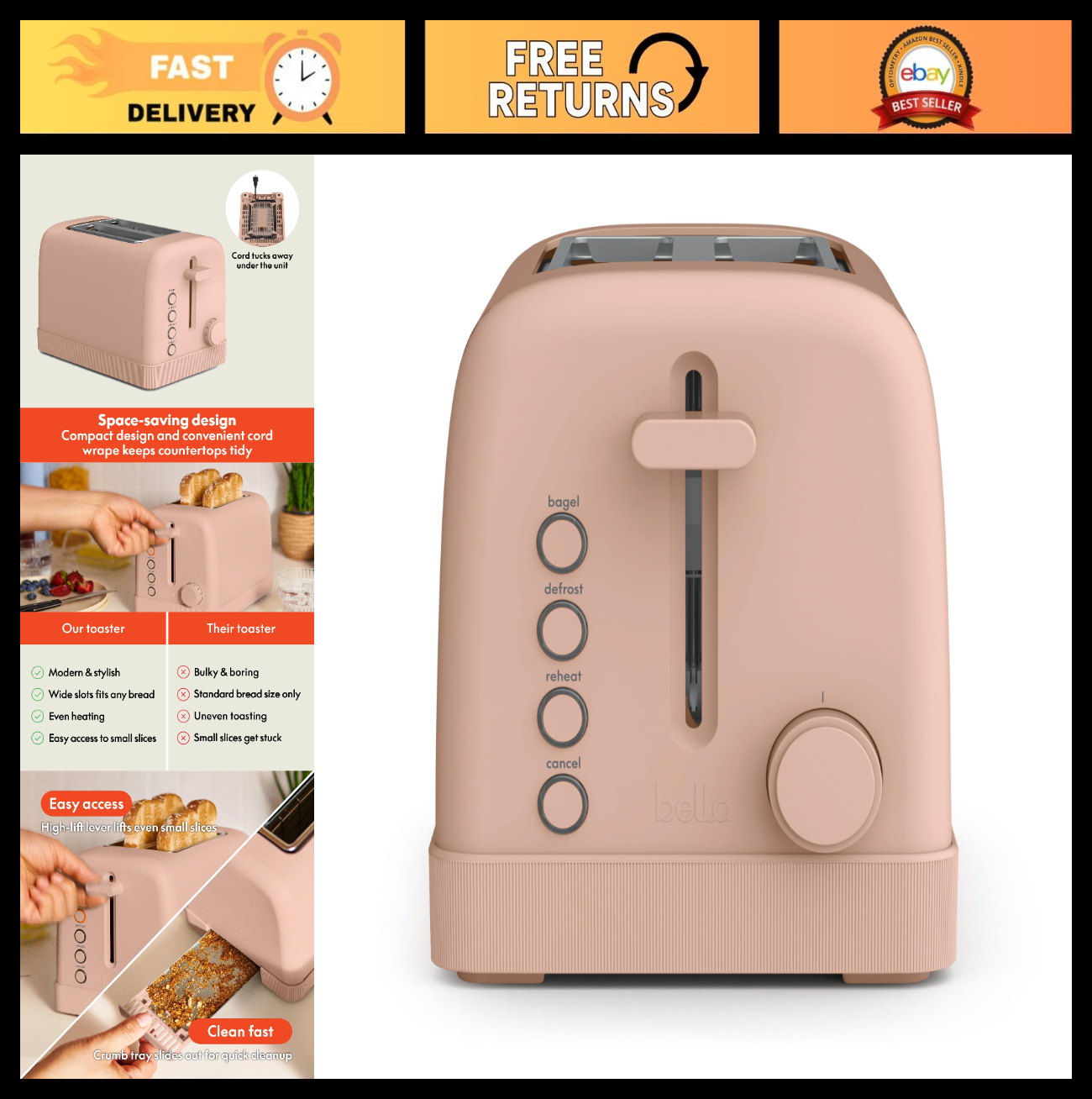 2 Slice Toaster with Extra Wide Slots, 6 Shade Settings, Compact Design, Blossom0