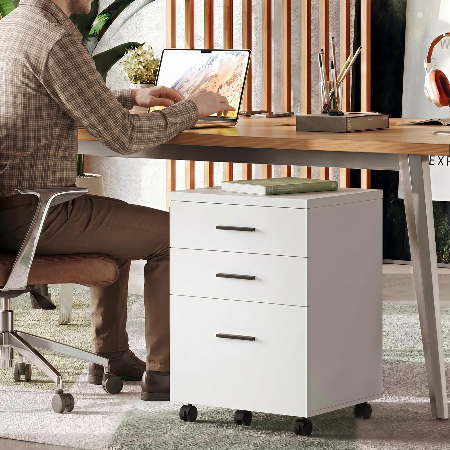 3 Drawer File Cabinet for Home Office   Wood Under Desk Storage, Rolling Printer8