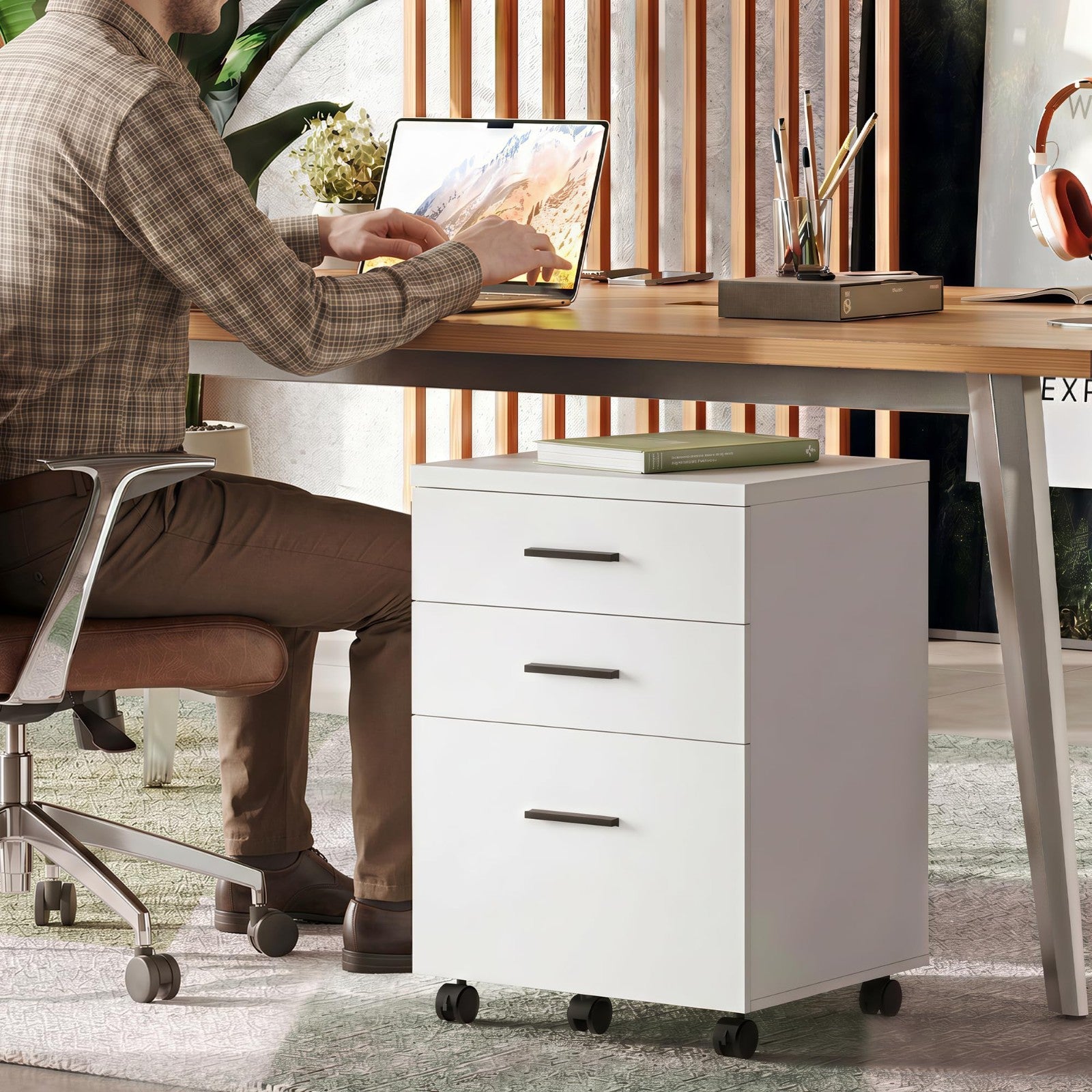3 Drawer File Cabinet for Home Office   Wood Under Desk Storage, Rolling Printer8