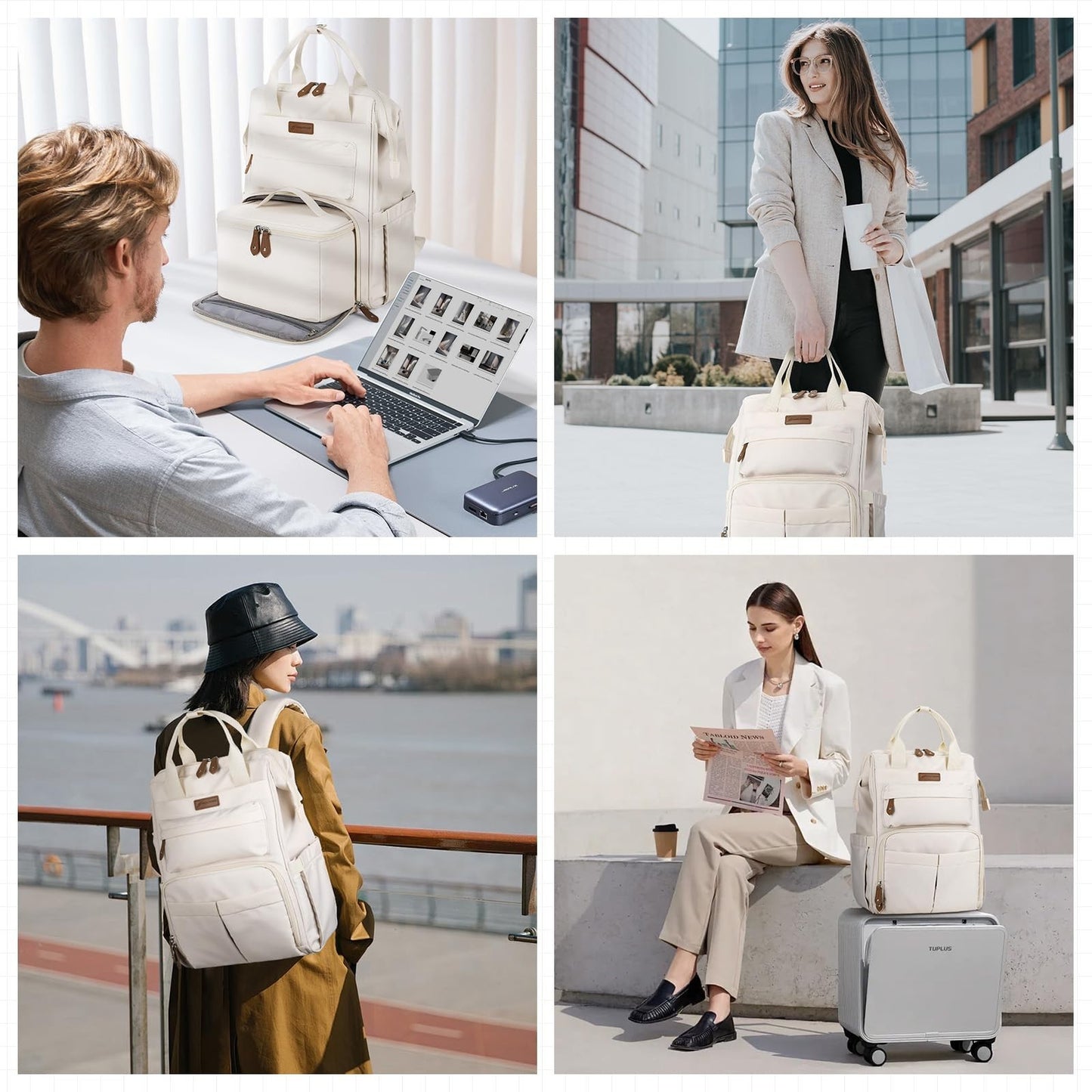 Travel Backpack for Men & Women, Fits 15.6-17.3" Laptop, Insulated Lunch Bag, Be7