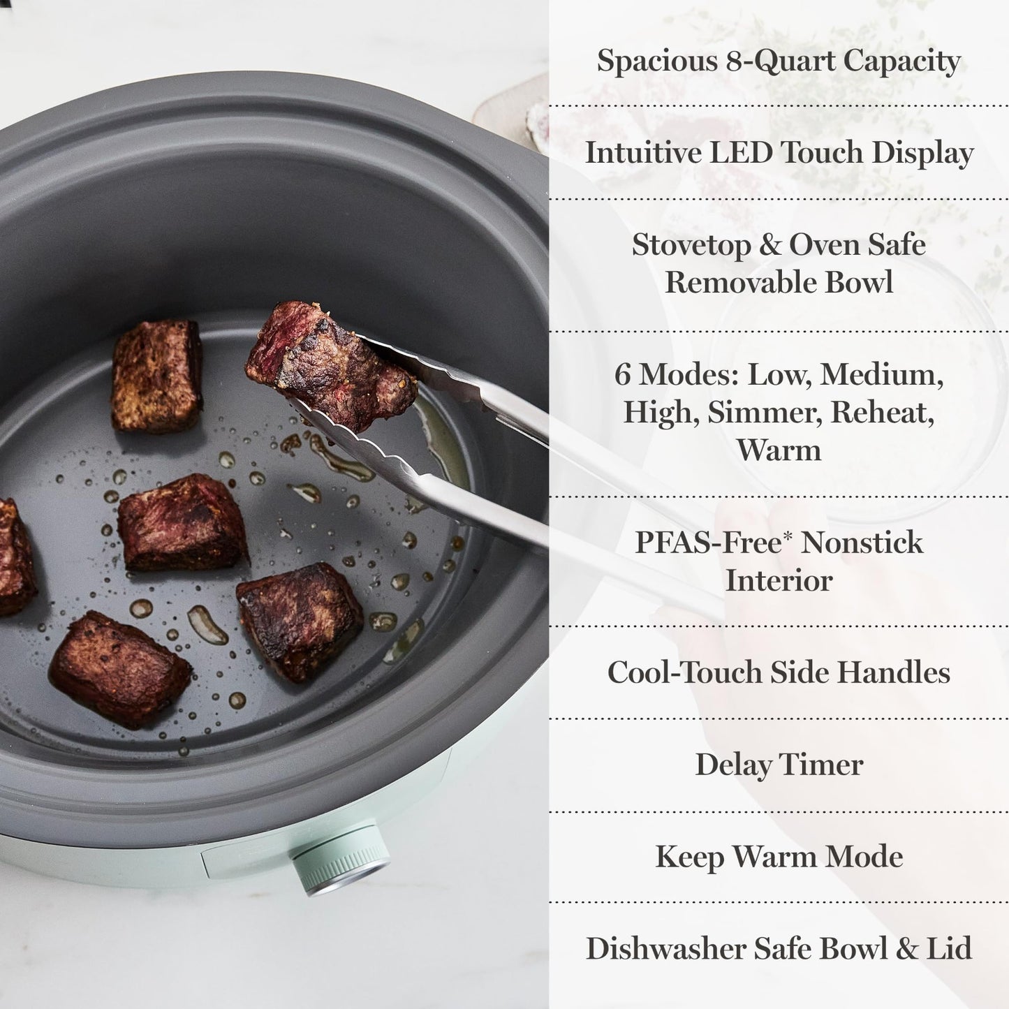 8 Quart Programmable Slow Cooker - Ceramic Nonstick, Timer, 3 Settings, Glass Li7