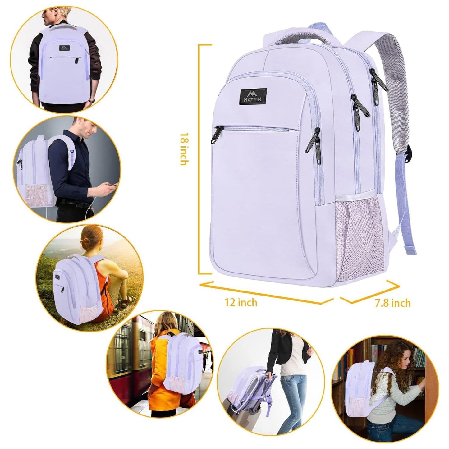 Cute Purple Laptop Backpack for Girls, 15.6 Inch College School Bag, Stylish & D6