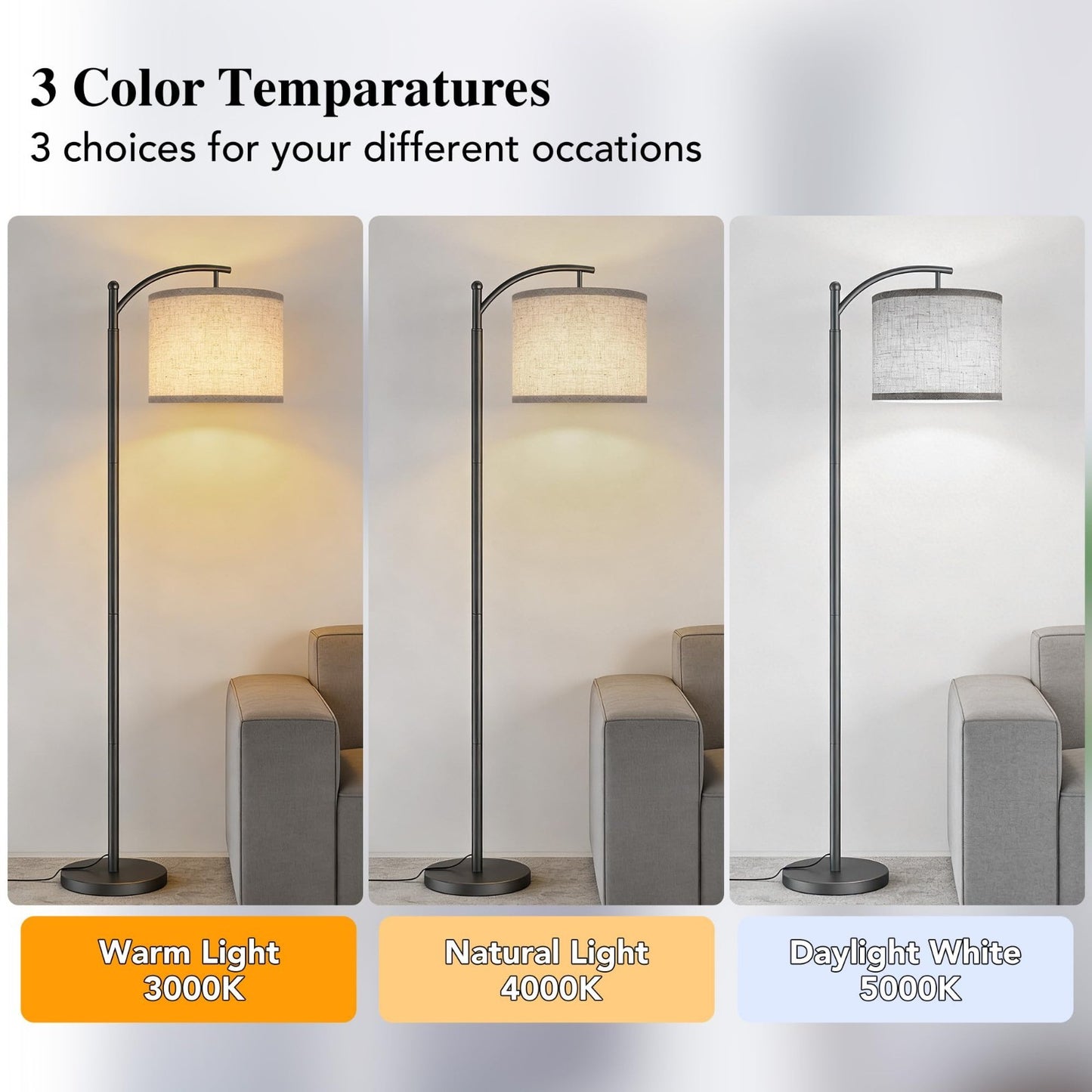 Industrial Floor Lamp with 3 Color Temperatures, Tall Standing LED Reading Light1