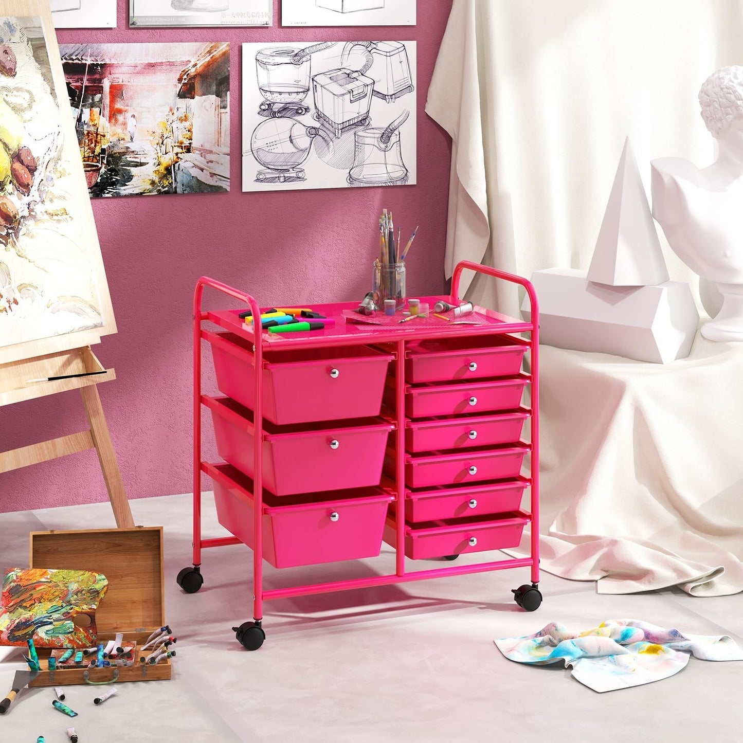 9 Drawer Rolling Storage Cart   Mobile Utility Cart with Wheels for Craft & Art8