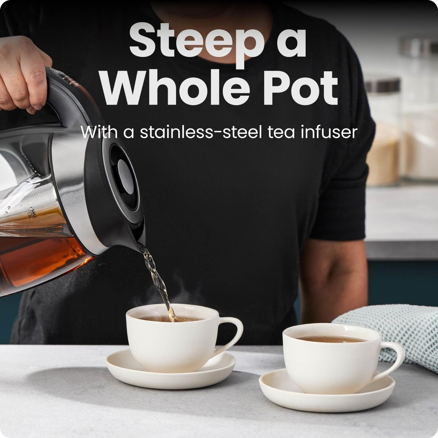 Electric Kettle with Temperature Control, 5 Presets, Glass & Stainless Steel, 1.5