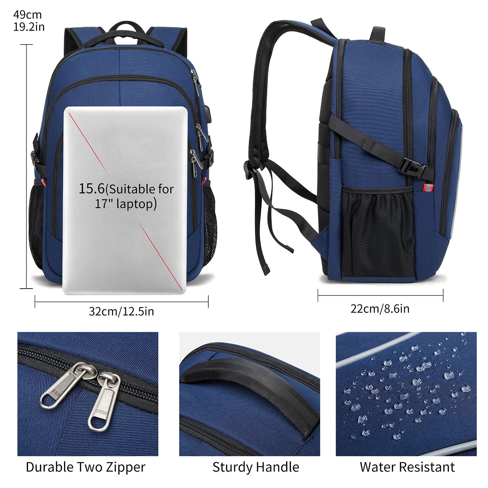 Spacious College Backpack for Men & Teens   17.3" Laptop Compartment, USB Port,2