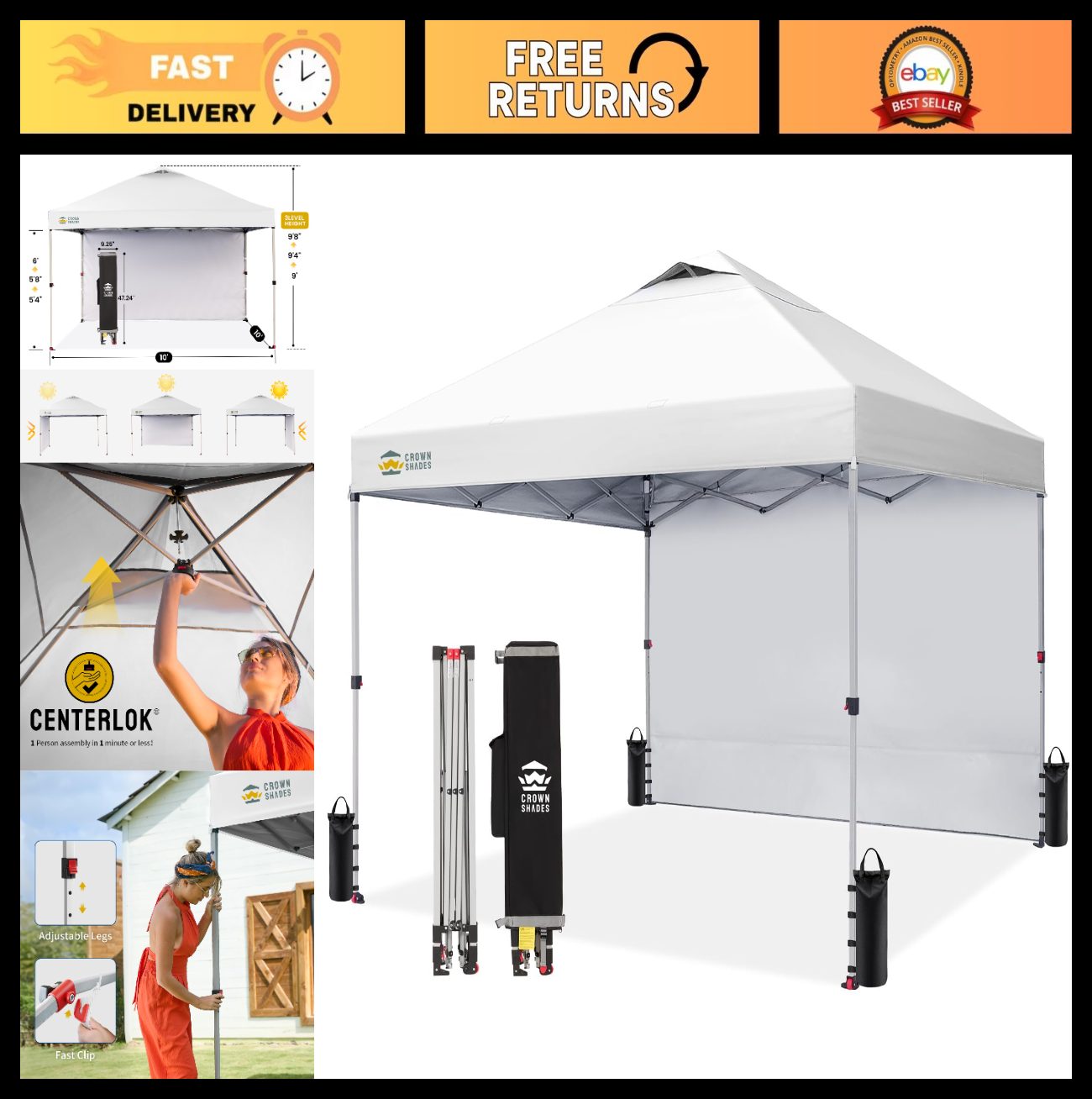 10x10 Pop Up Canopy Tent with Side Wall, Easy Setup Outdoor Shelter, Beach Gazeb0