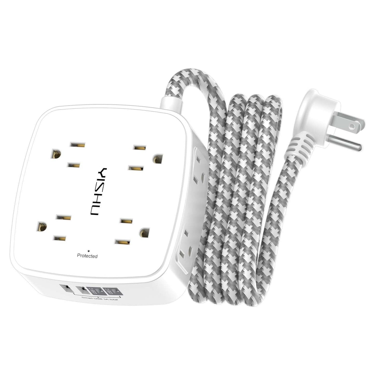 8 Outlet Surge Protector Power Strip with 4 USB Ports, 6FT Braided Cord, Flat Pl1